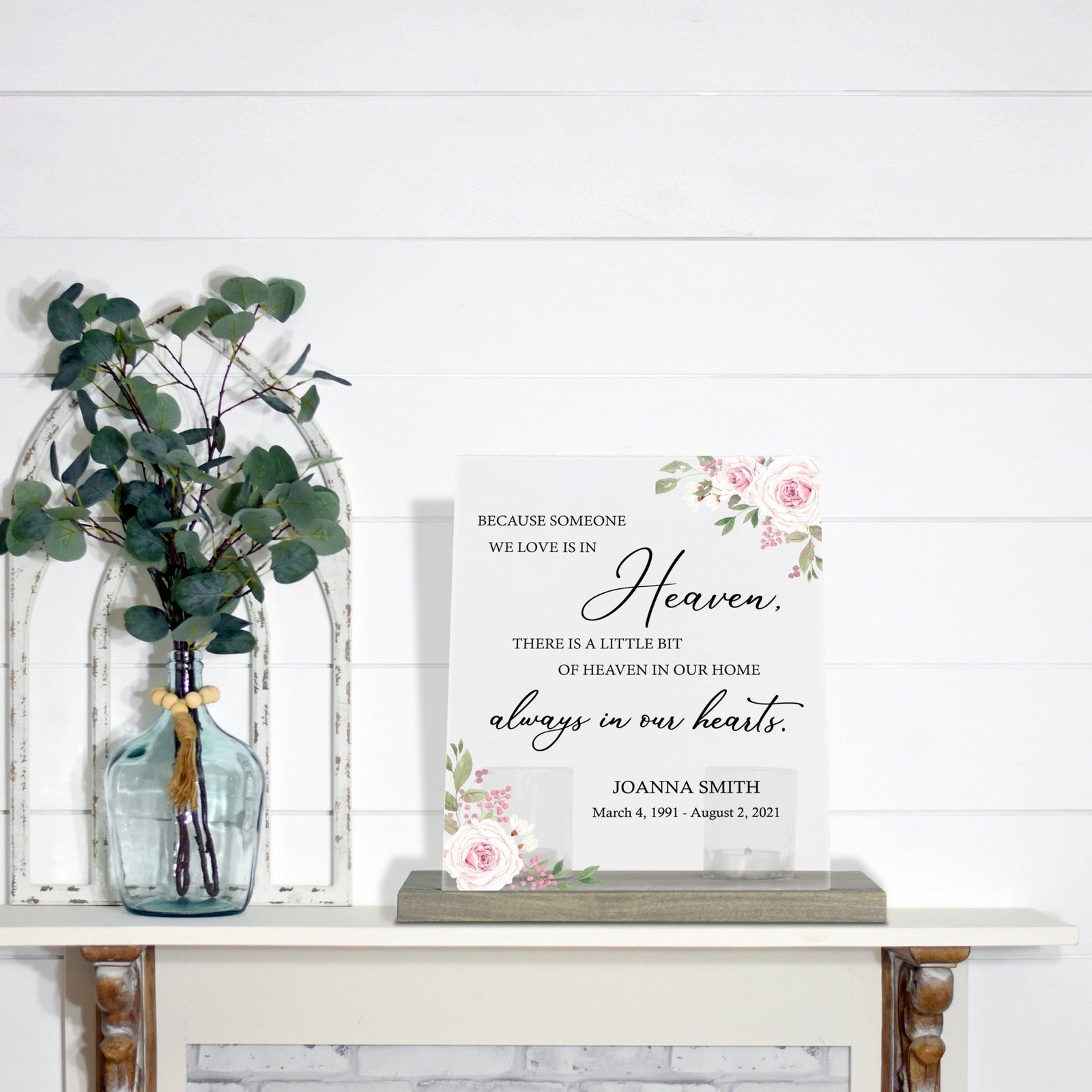 Personalized Elegant Human Memorial Acrylic Sign With Grey Wooden Base - Because Someone - LifeSong Milestones