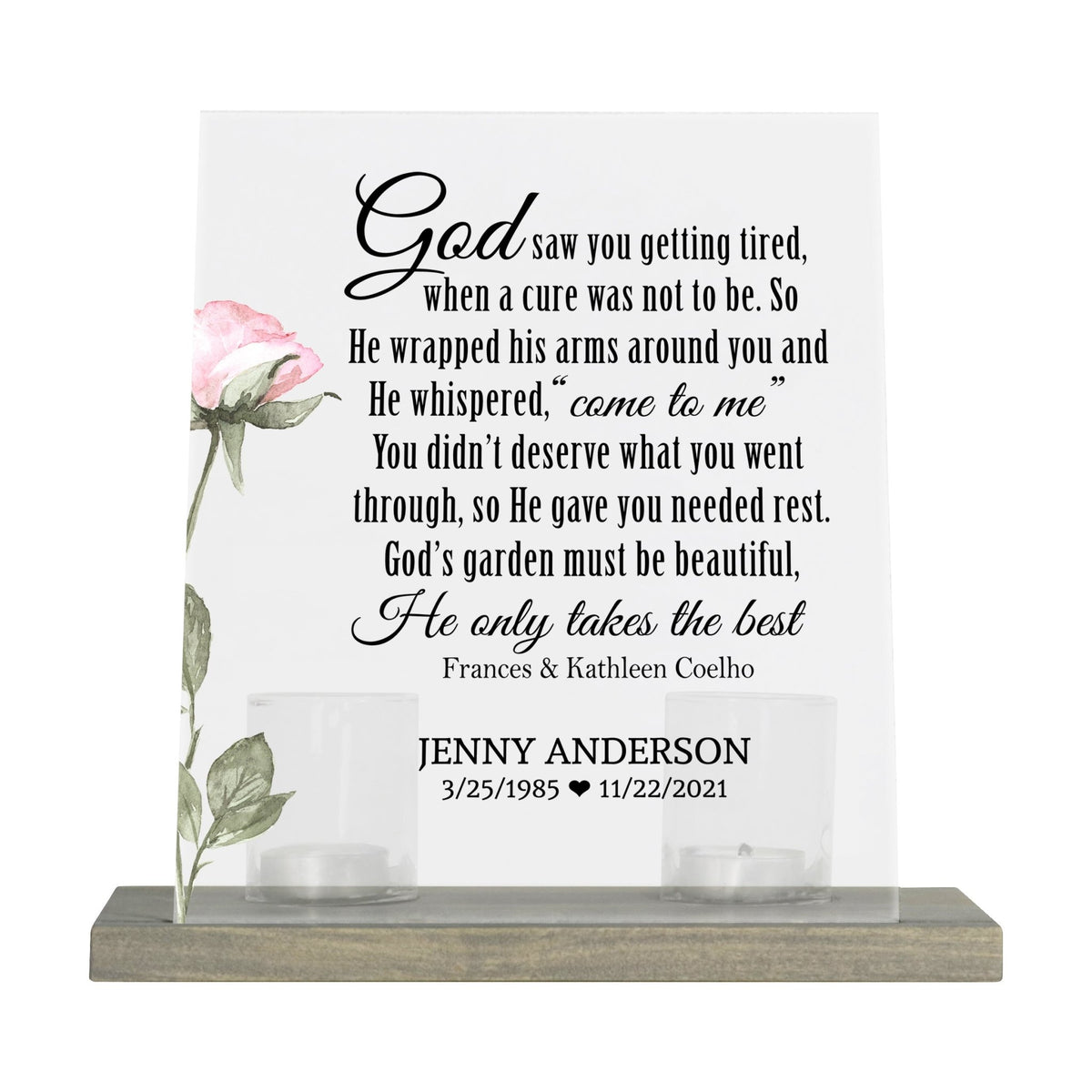 Personalized Elegant Human Memorial Acrylic Sign With Grey Wooden Base - God Saw You - LifeSong Milestones