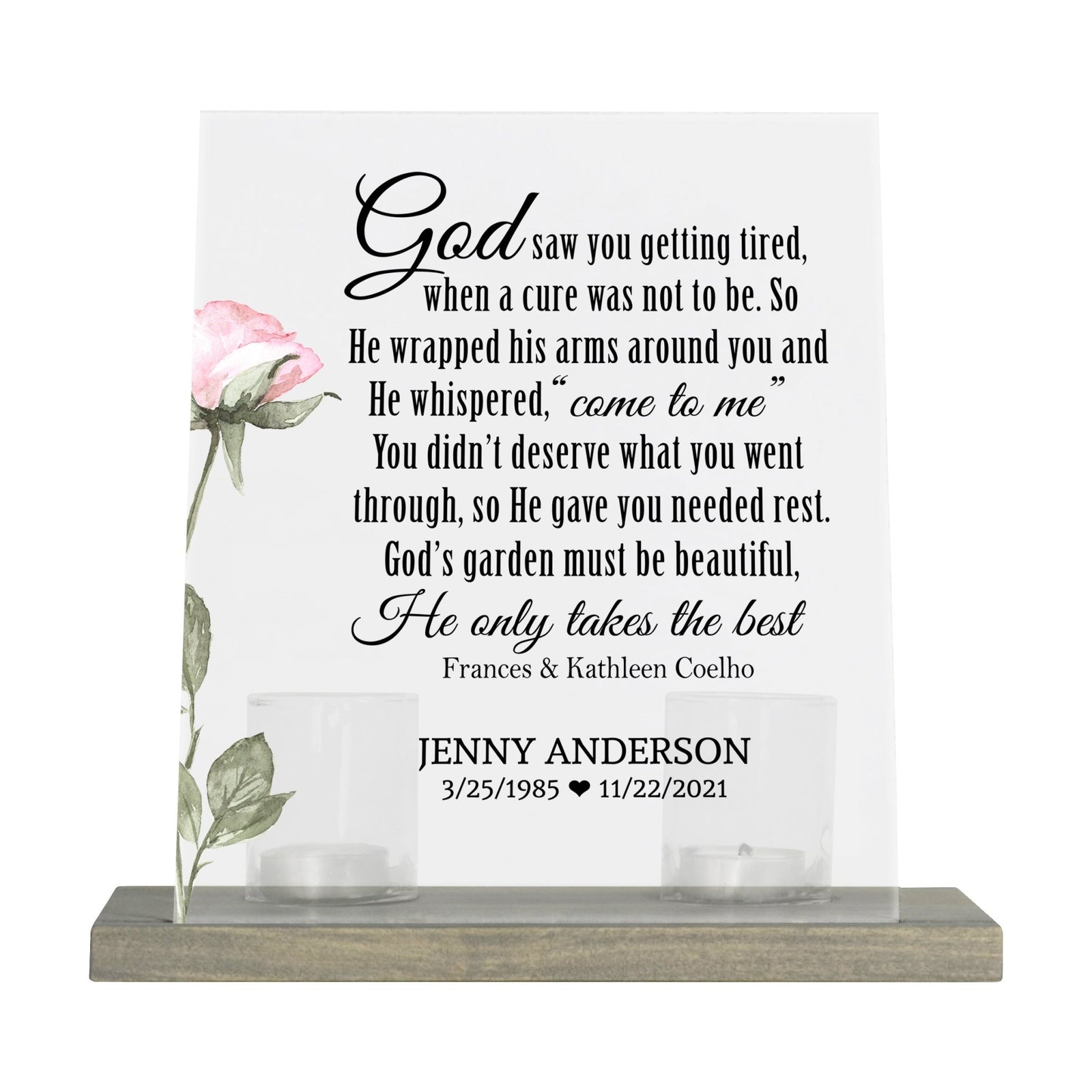 Personalized Elegant Human Memorial Acrylic Sign With Grey Wooden Base - God Saw You - LifeSong Milestones