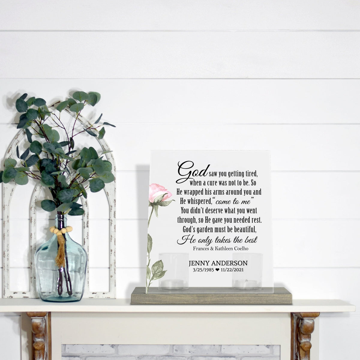 Personalized Elegant Human Memorial Acrylic Sign With Grey Wooden Base - God Saw You - LifeSong Milestones