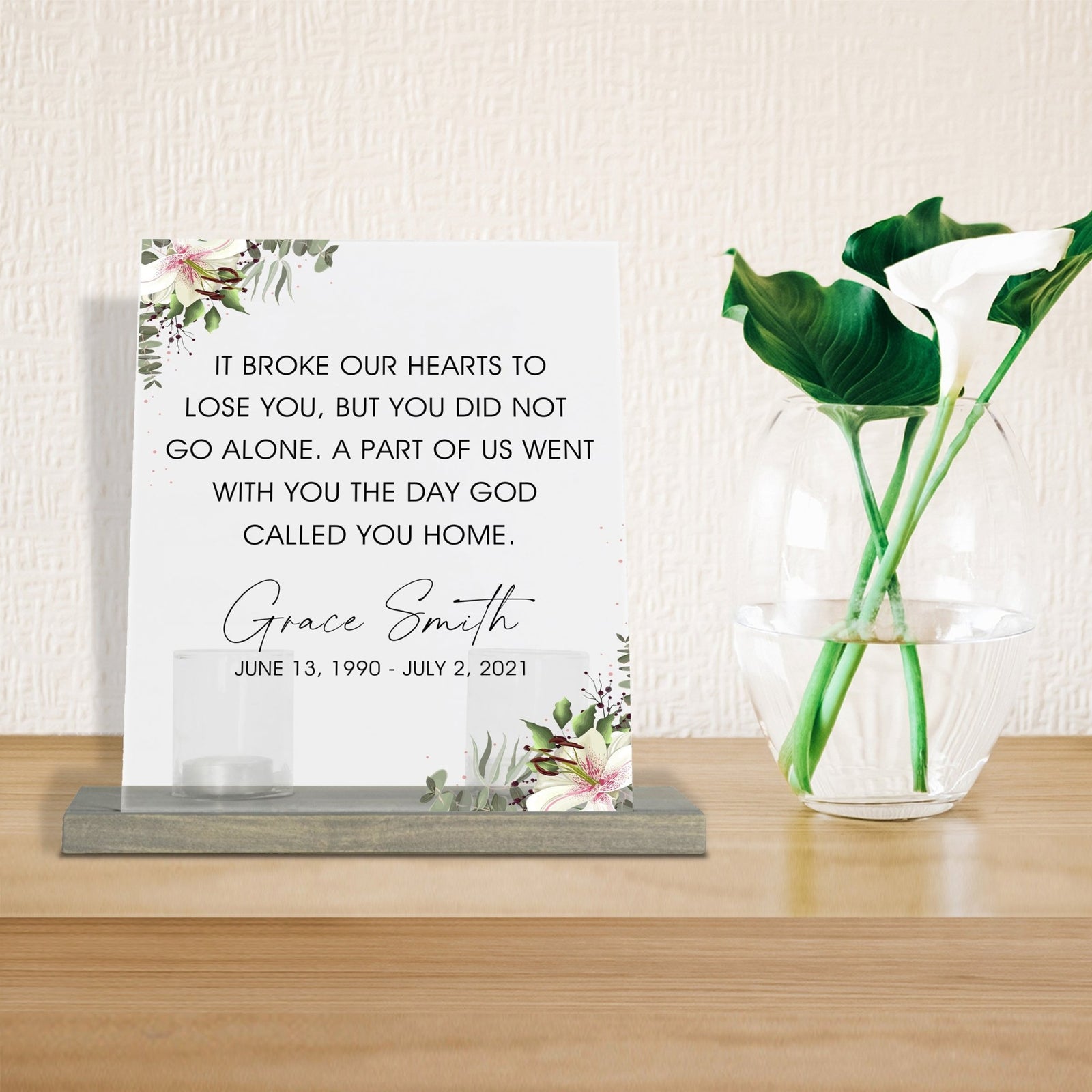 Personalized Elegant Human Memorial Acrylic Sign With Grey Wooden Base - If Broke Our - LifeSong Milestones