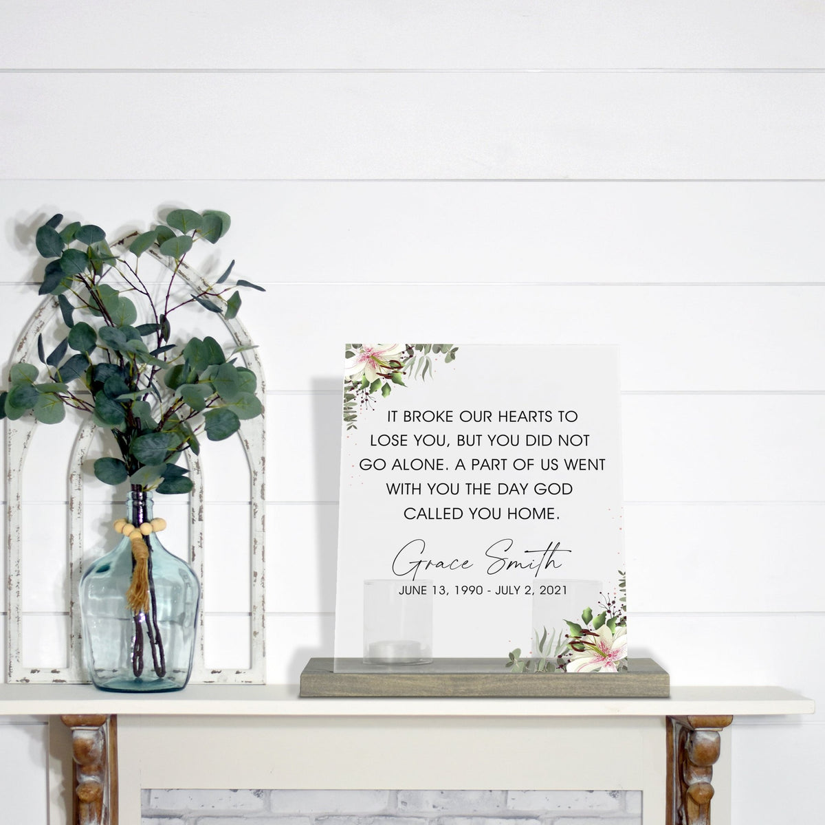 Personalized Elegant Human Memorial Acrylic Sign With Grey Wooden Base - If Broke Our - LifeSong Milestones