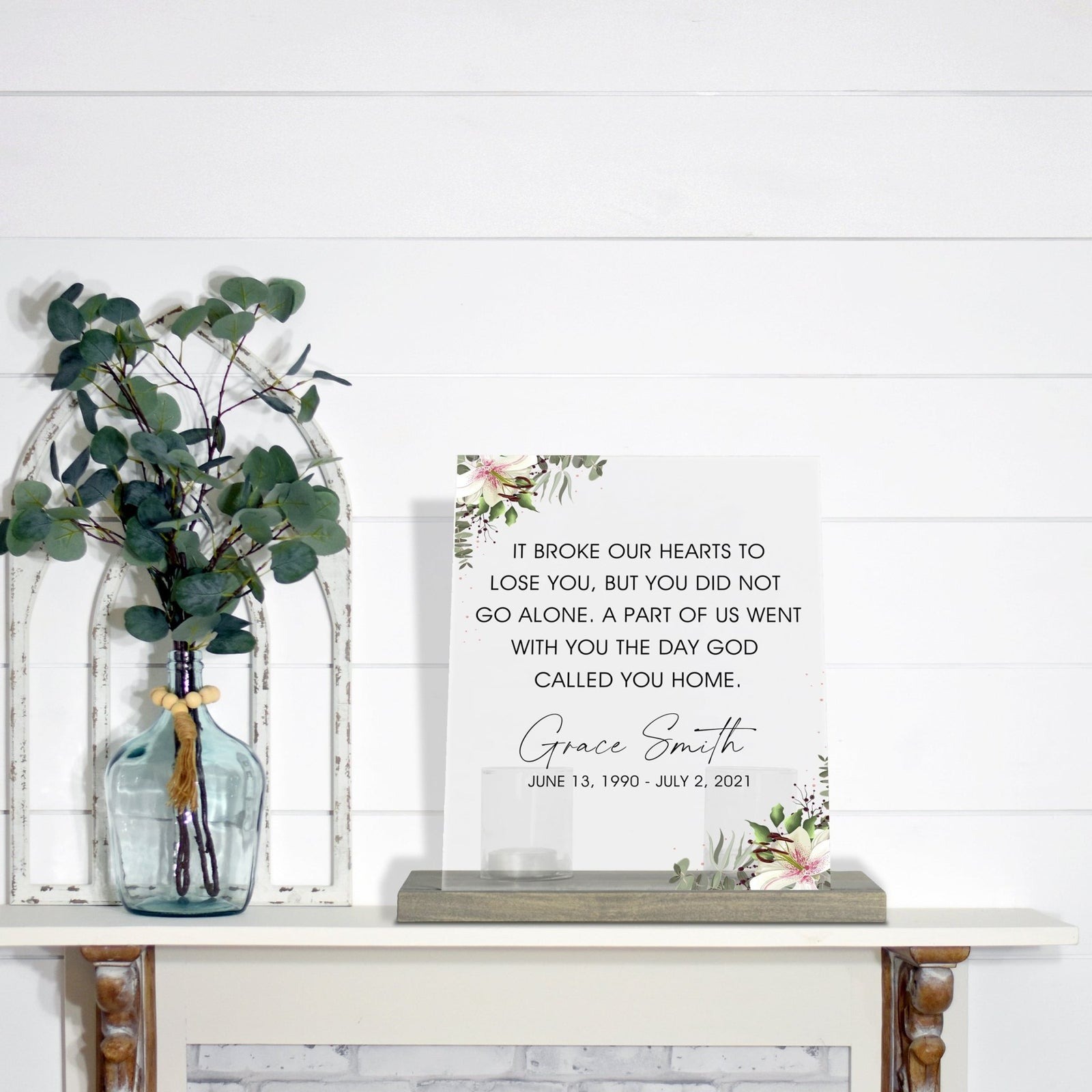 Personalized Elegant Human Memorial Acrylic Sign With Grey Wooden Base - If Broke Our - LifeSong Milestones