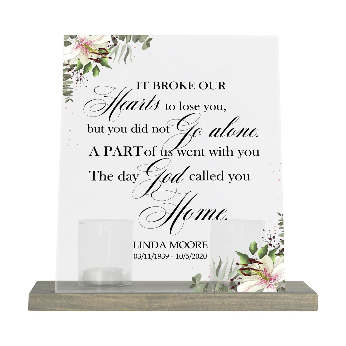 Personalized Elegant Human Memorial Acrylic Sign With Grey Wooden Base - If Broke Our Hearts - LifeSong Milestones
