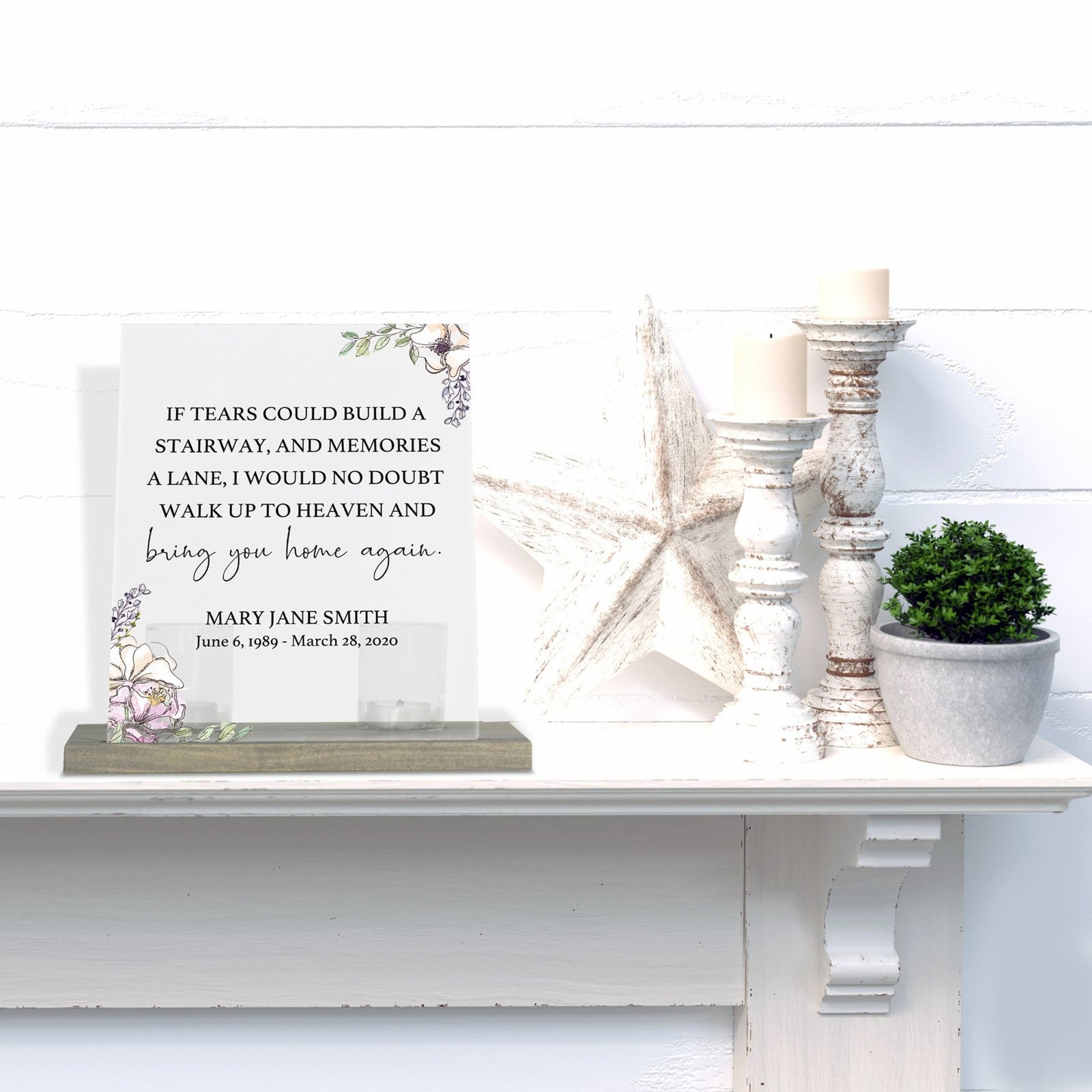 Personalized Elegant Human Memorial Acrylic Sign With Grey Wooden Base - If Tears Could - LifeSong Milestones