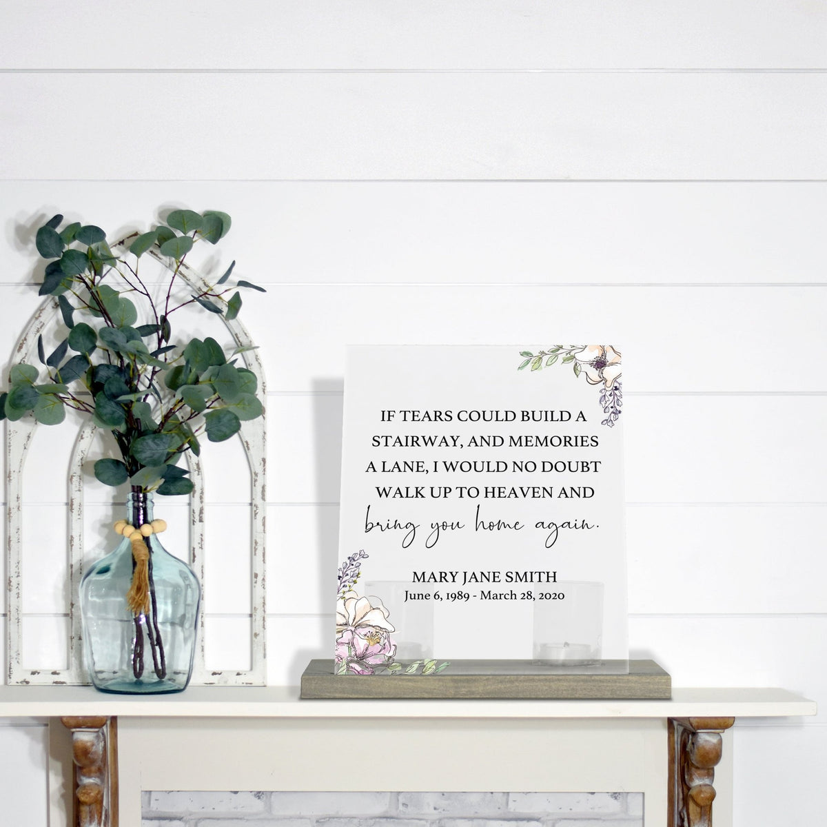 Personalized Elegant Human Memorial Acrylic Sign With Grey Wooden Base - If Tears Could - LifeSong Milestones