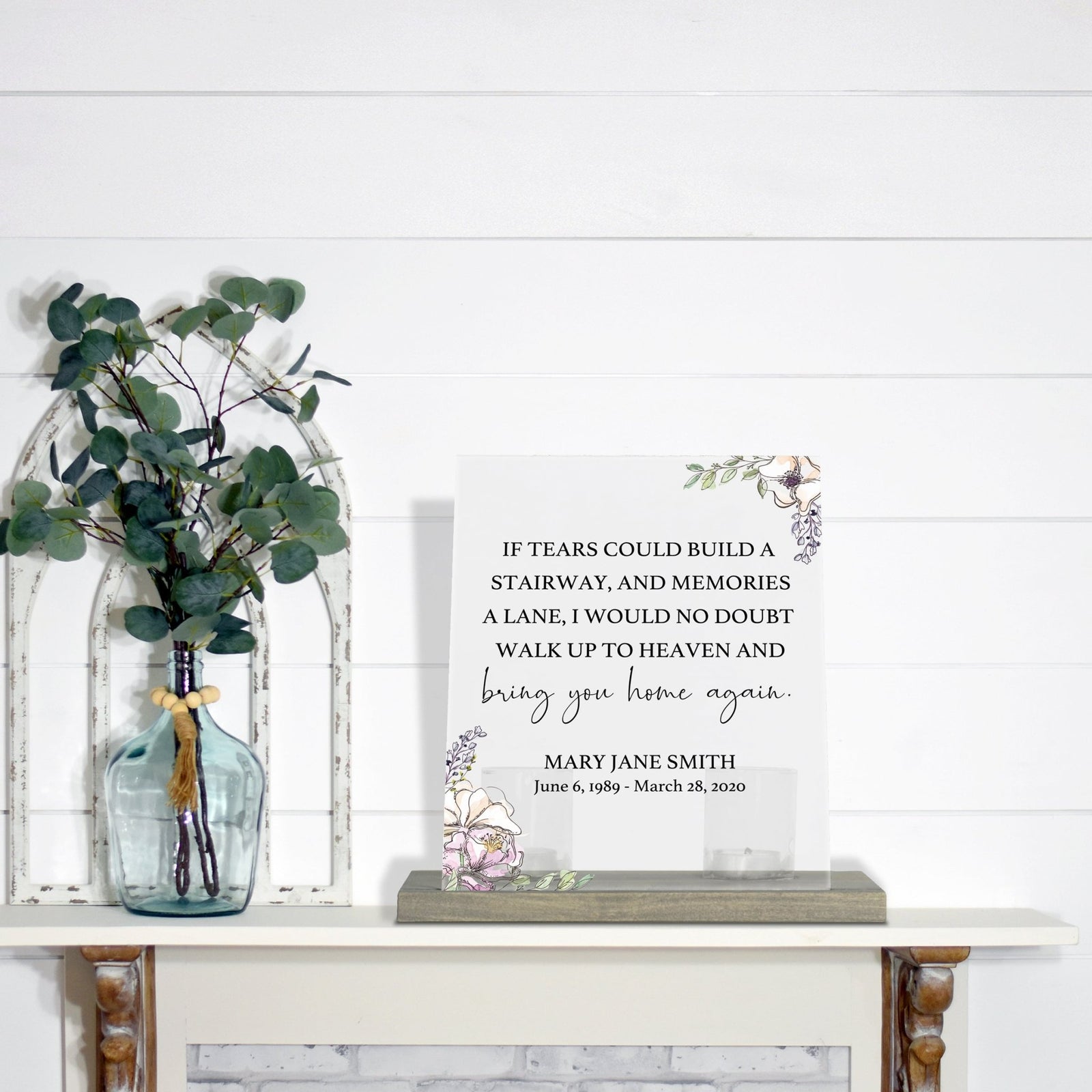 Personalized Elegant Human Memorial Acrylic Sign With Grey Wooden Base - If Tears Could - LifeSong Milestones
