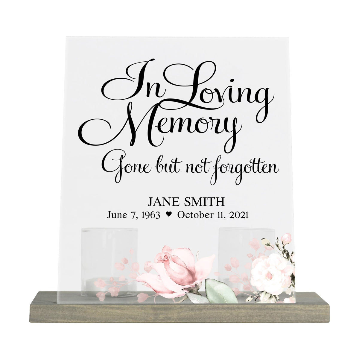 Personalized Elegant Human Memorial Acrylic Sign With Grey Wooden Base - In Loving Memory 2 - LifeSong Milestones