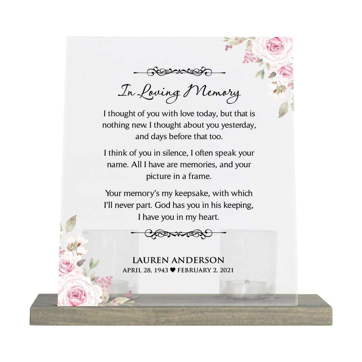 Personalized Elegant Human Memorial Acrylic Sign With Grey Wooden Base - In Loving Memory 3 - LifeSong Milestones