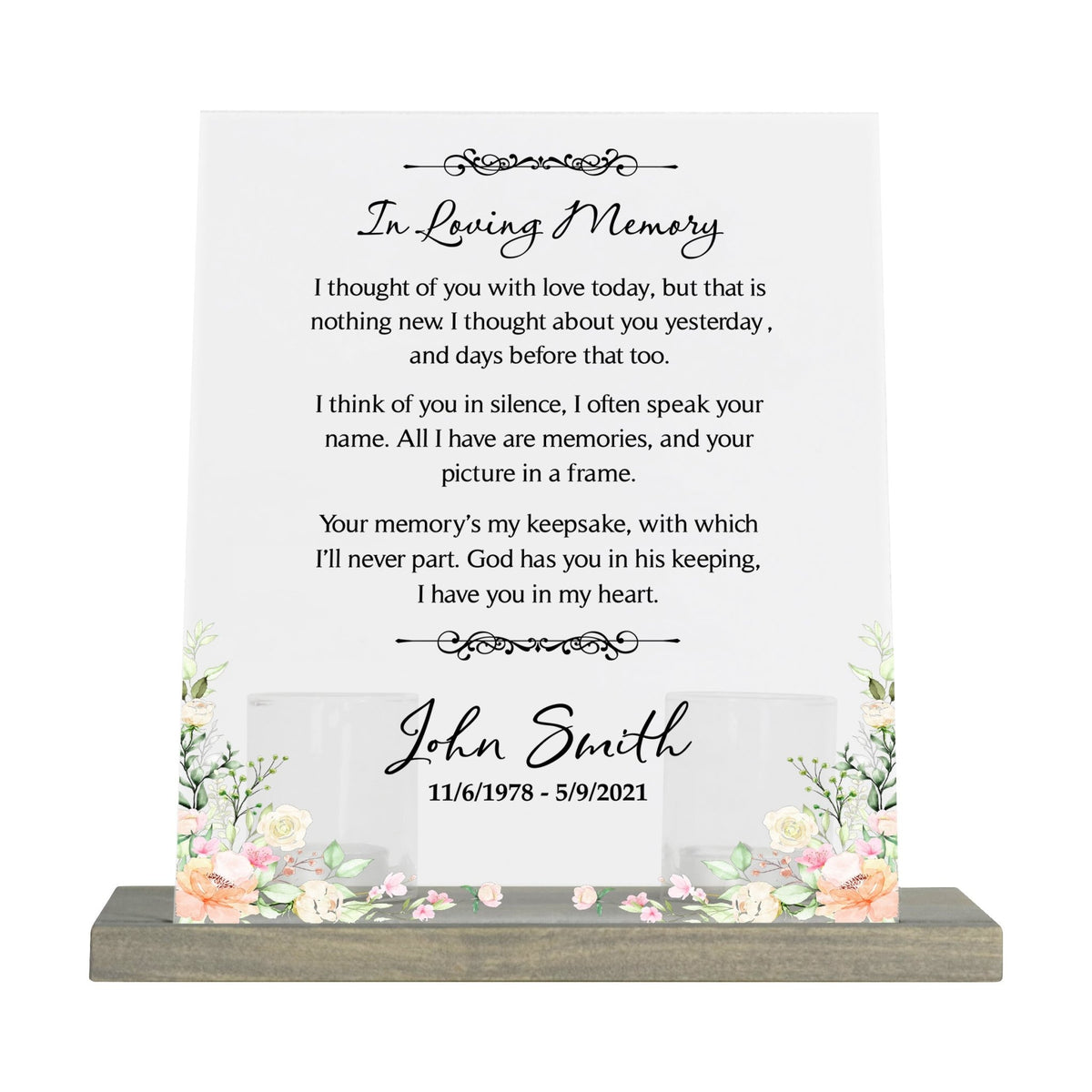 Personalized Elegant Human Memorial Acrylic Sign With Grey Wooden Base - In Loving Memory - LifeSong Milestones