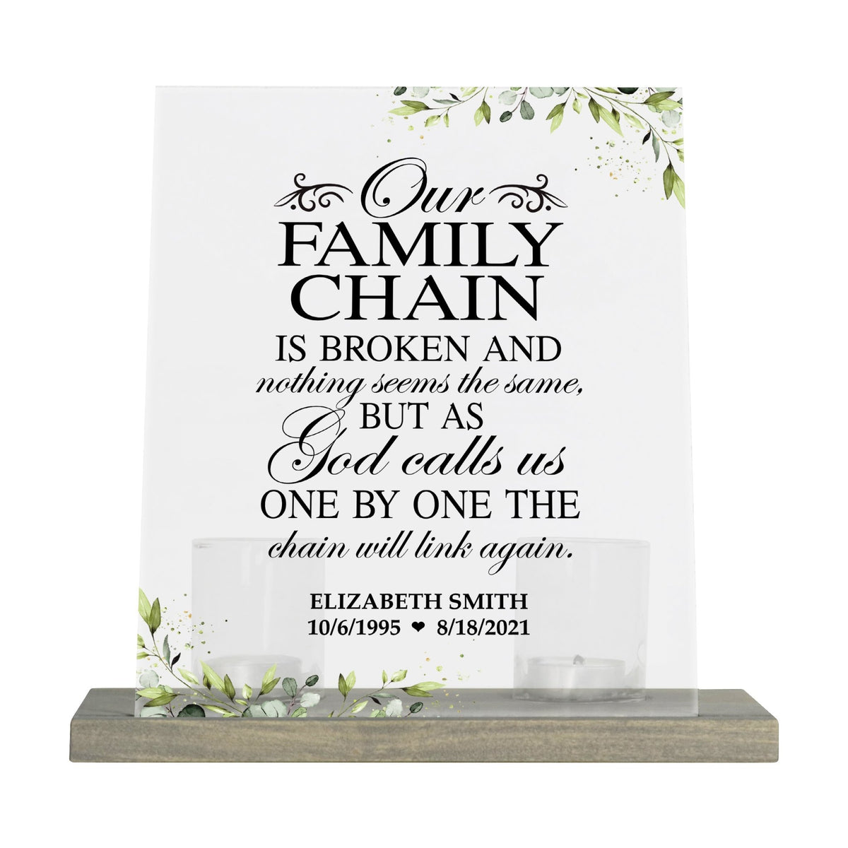 Personalized Elegant Human Memorial Acrylic Sign With Grey Wooden Base - Our Family Chain - LifeSong Milestones