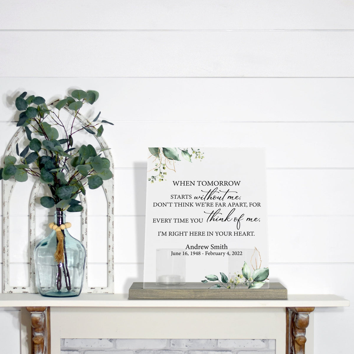 Personalized Elegant Human Memorial Acrylic Sign With Grey Wooden Base - When Tomorrow - LifeSong Milestones