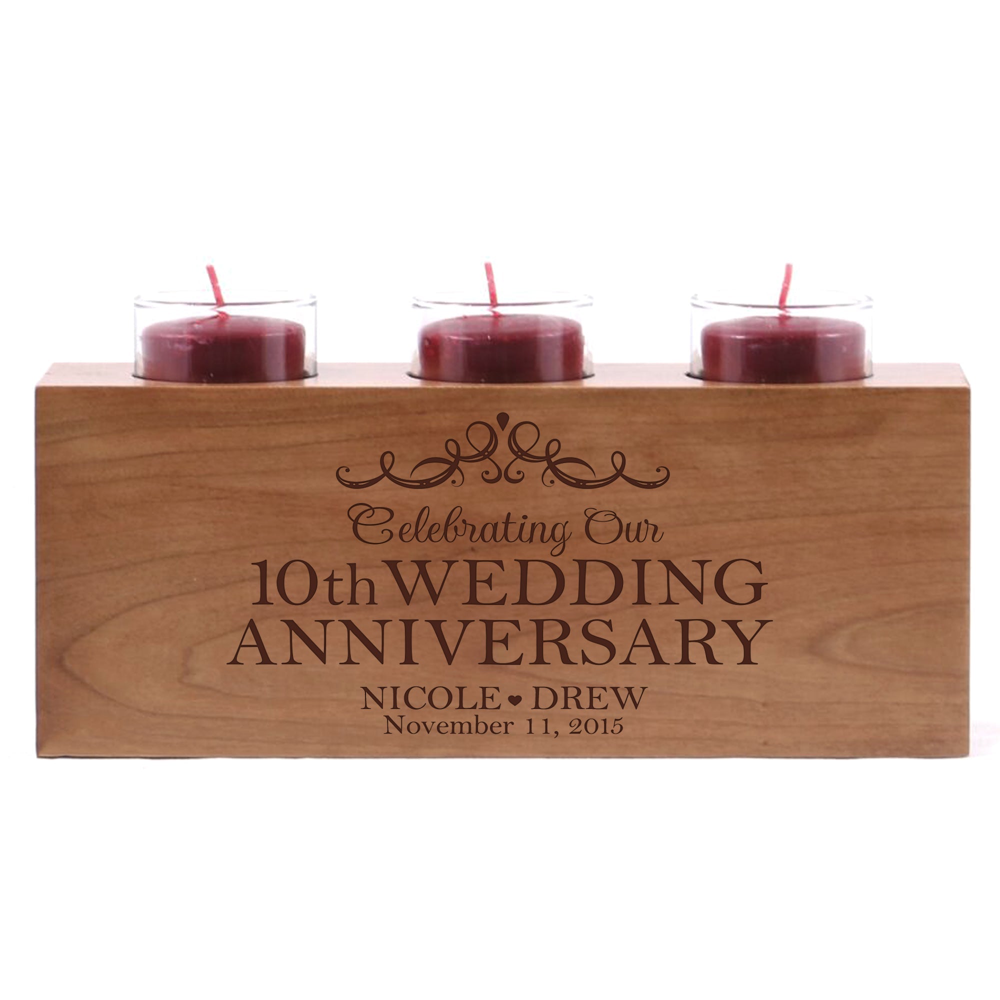 Personalized Engraved 10th Wedding Anniversary Candle Holder 10”x4"x4” - LifeSong Milestones