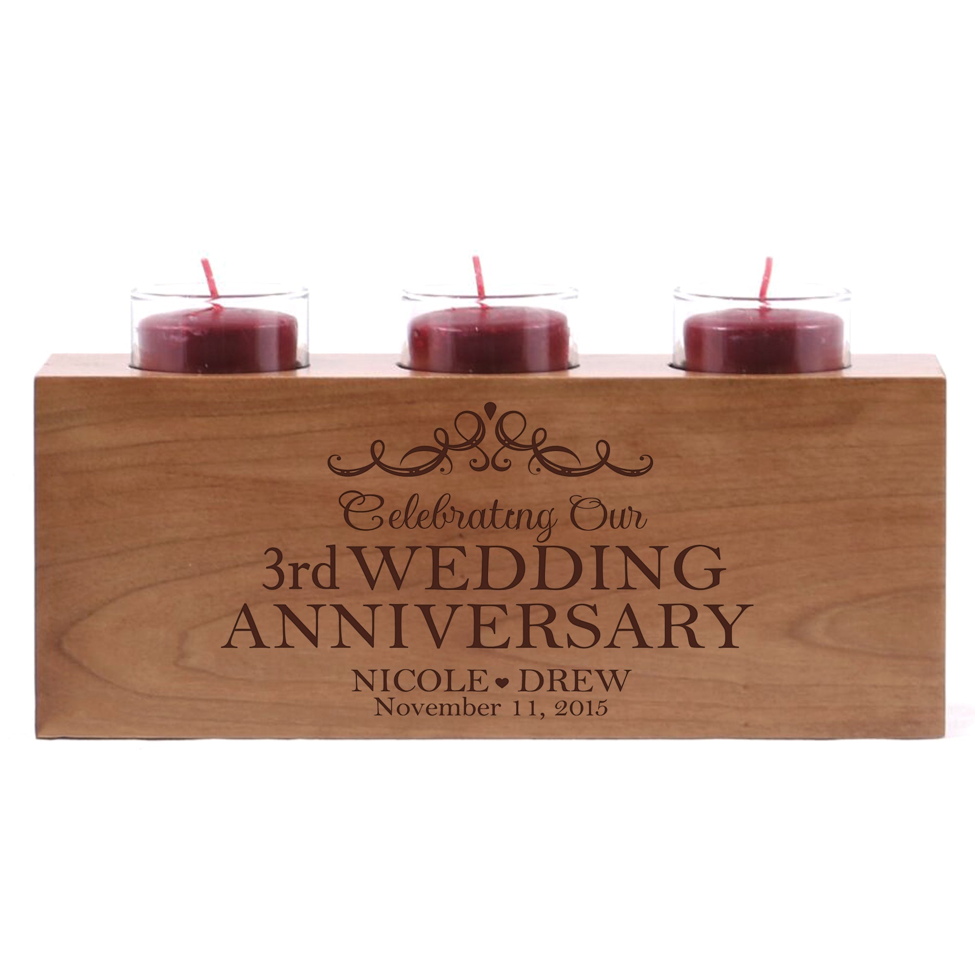 Personalized Engraved 3rd Wedding Anniversary Candle Holder 10”x4"x4” - LifeSong Milestones