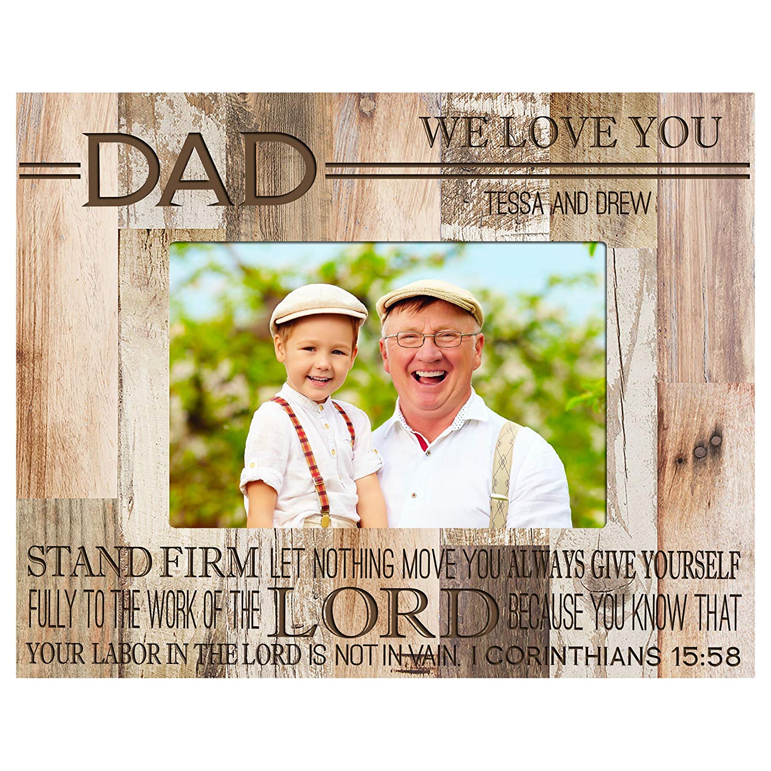 Personalized Engraved Birthday Picture Frame Gift for Dad - 1 Corinthians 15:58 - LifeSong Milestones