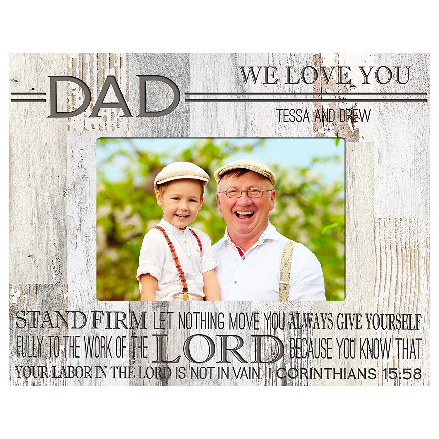Personalized Engraved Birthday Picture Frame Gift for Dad - 1 Corinthians 15:58 - LifeSong Milestones