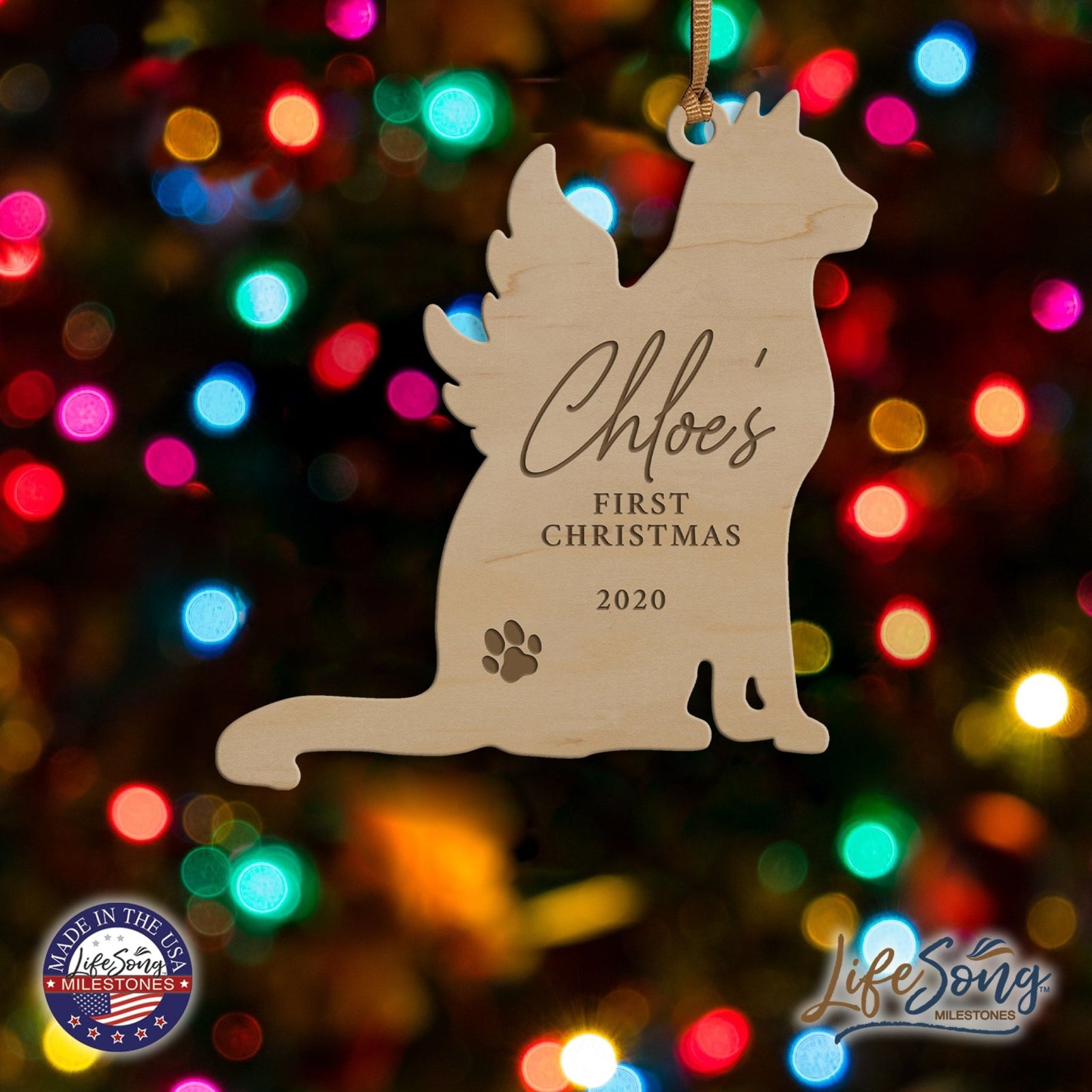 Personalized Engraved Christmas Cat Ornament 4.9375” x 5.375” x 0.125” - Christmas (PAW) - LifeSong Milestones