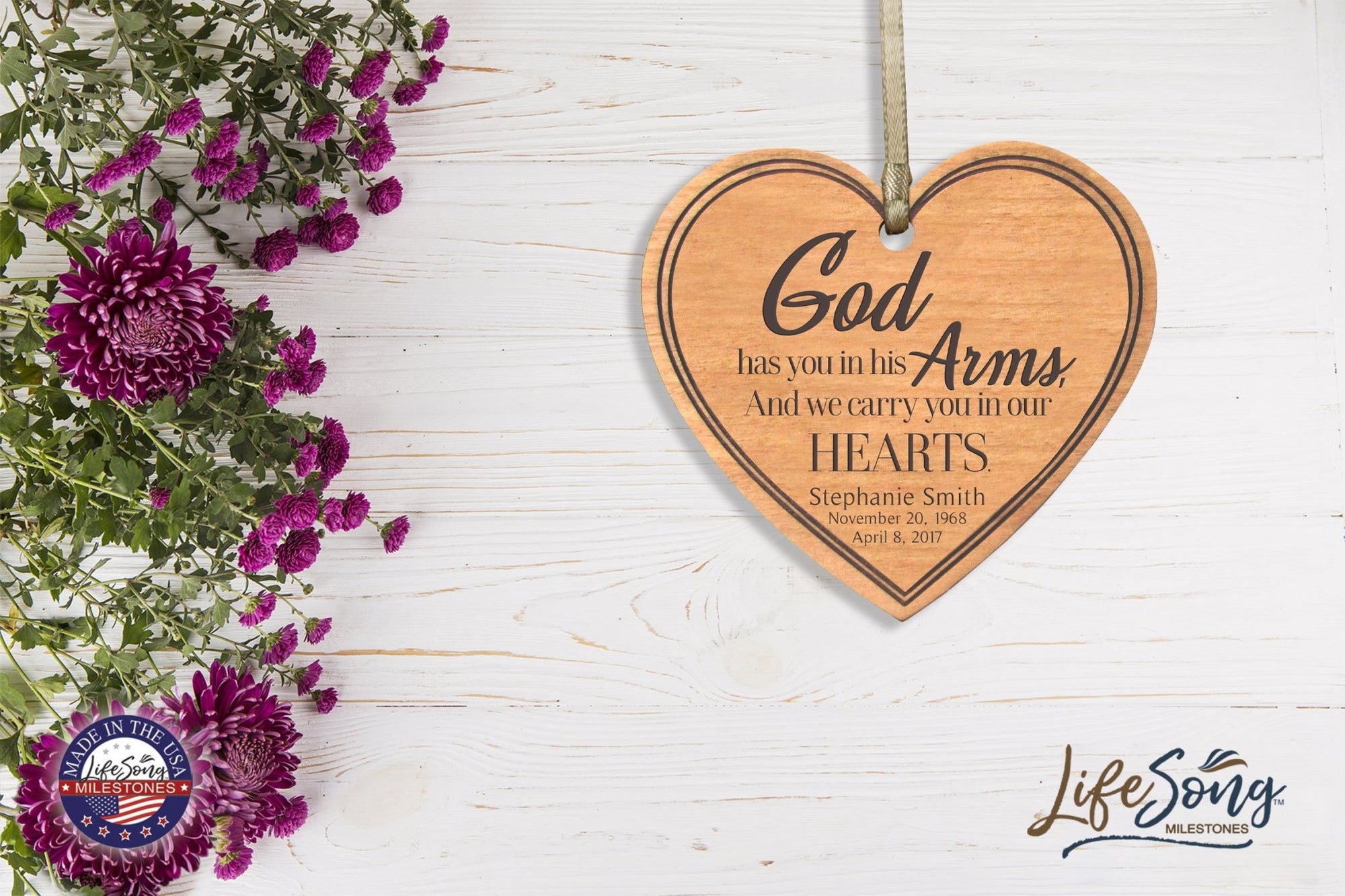 Personalized Engraved Heart Memorial Ornament - God Has You - LifeSong Milestones