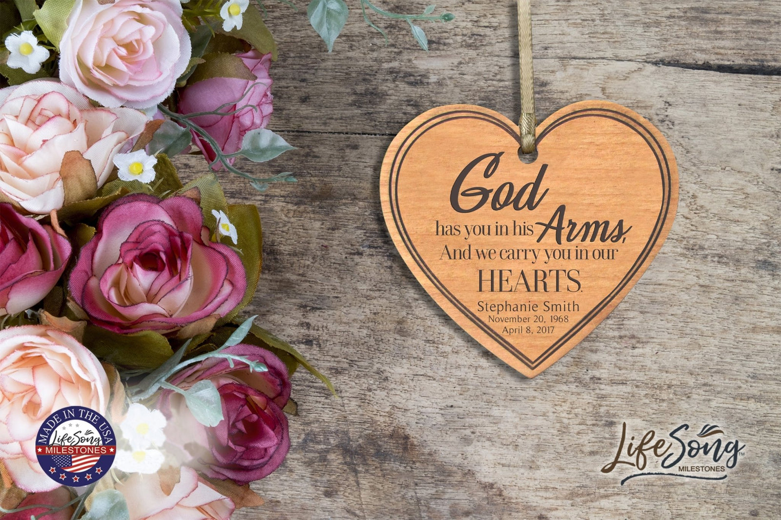 Personalized Engraved Heart Memorial Ornament - God Has You - LifeSong Milestones
