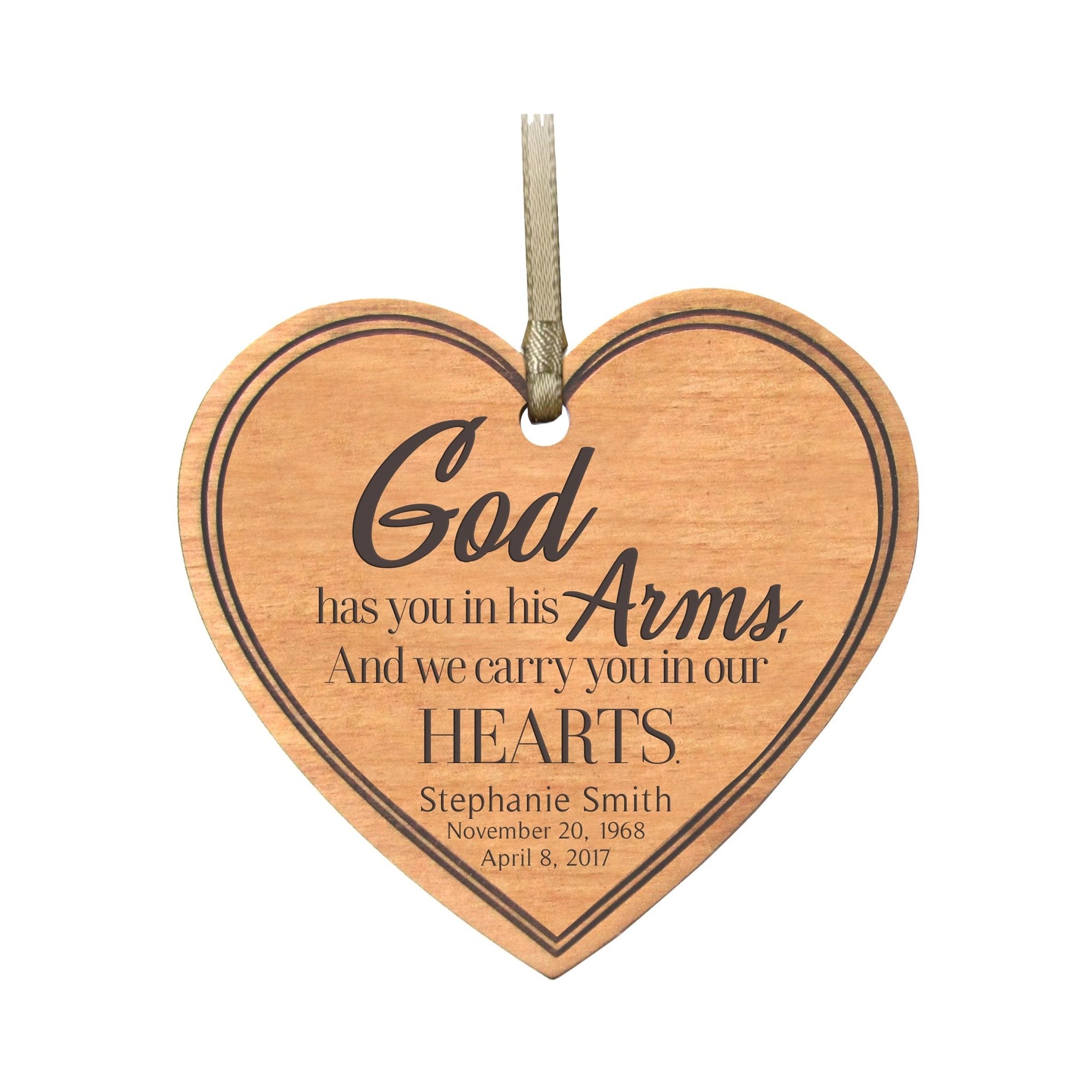 Personalized Engraved Heart Memorial Ornament - God Has You - LifeSong Milestones