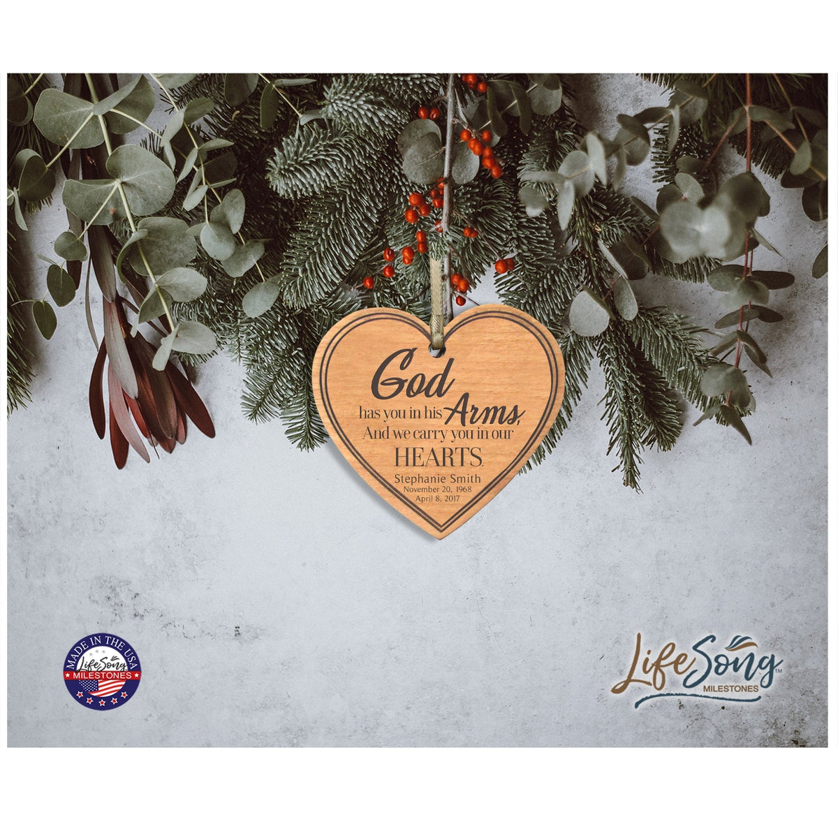 Personalized Engraved Heart Memorial Ornament - God Has You - LifeSong Milestones