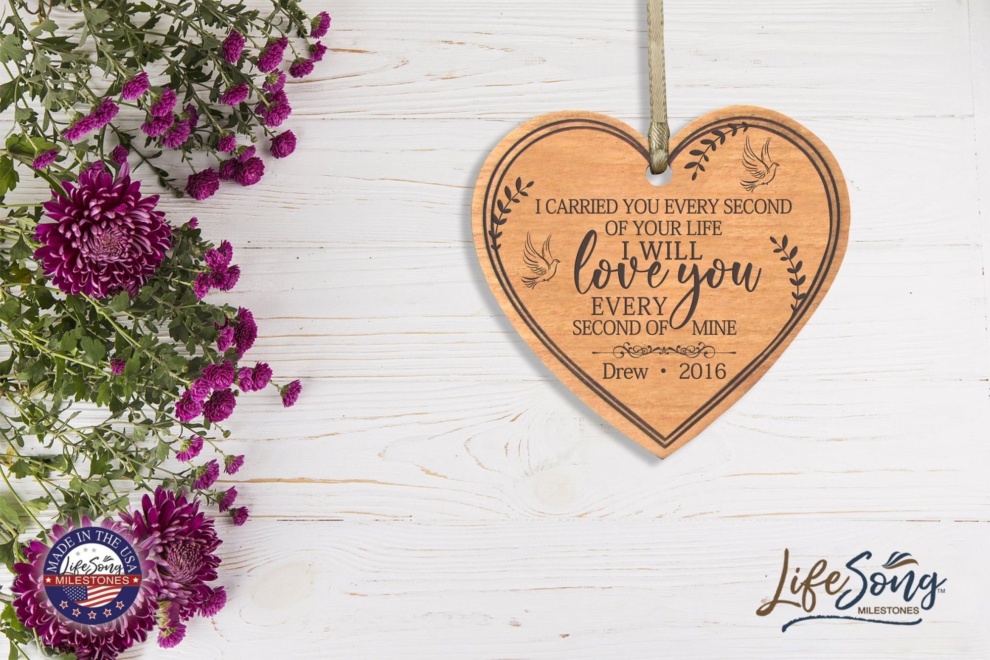 Personalized Engraved Heart Memorial Ornament - I Carried You (dove) - LifeSong Milestones
