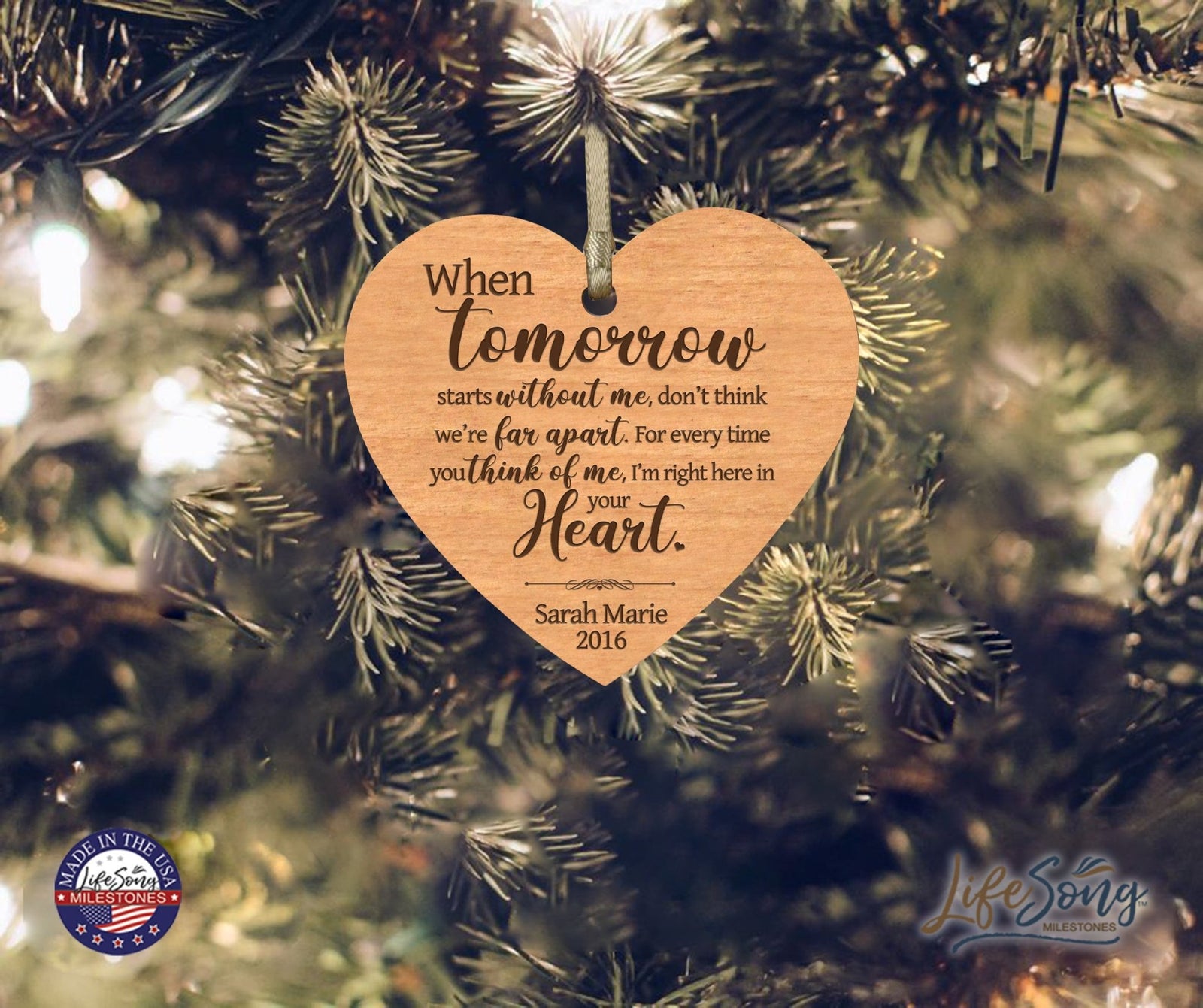 Personalized Engraved Heart Memorial Ornament - When Tomorrow Starts - LifeSong Milestones