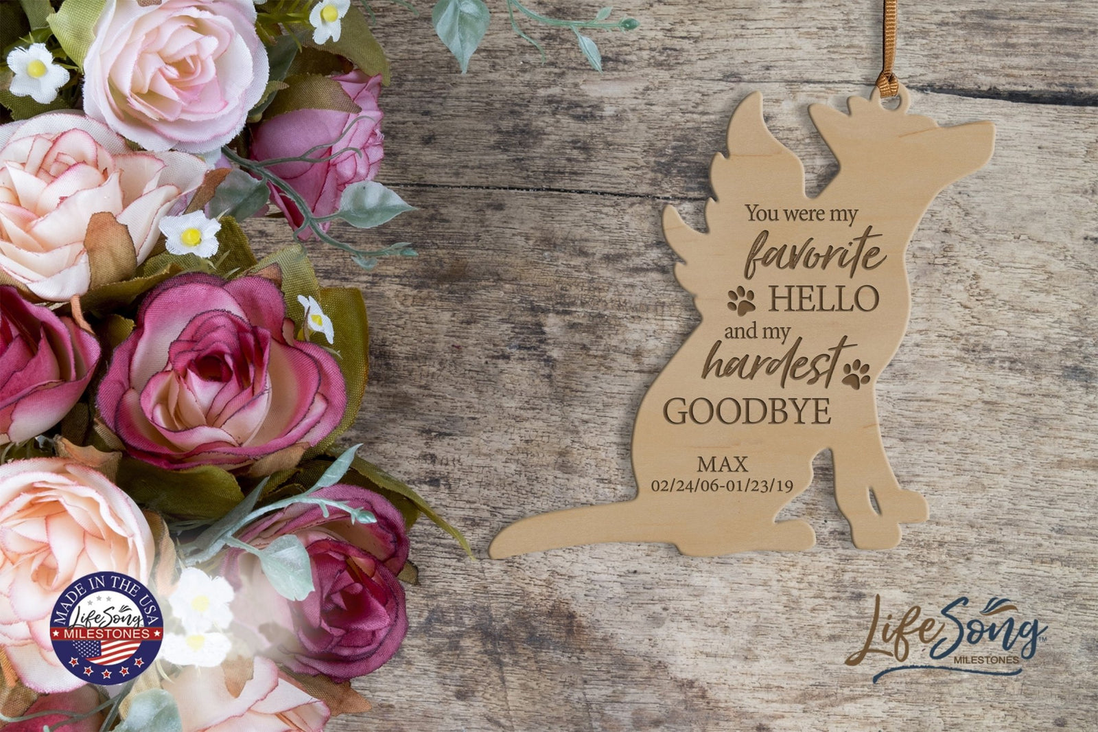 Personalized Engraved Memorial Dog Ornament 4.9375” x 5.375” x 0.125” - You were my favorite hello (PAWS) - LifeSong Milestones