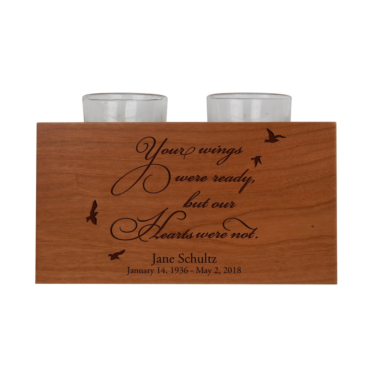 Personalized Engraved Memorial Double Votive Candle Holder - Your Wings Were Ready - LifeSong Milestones