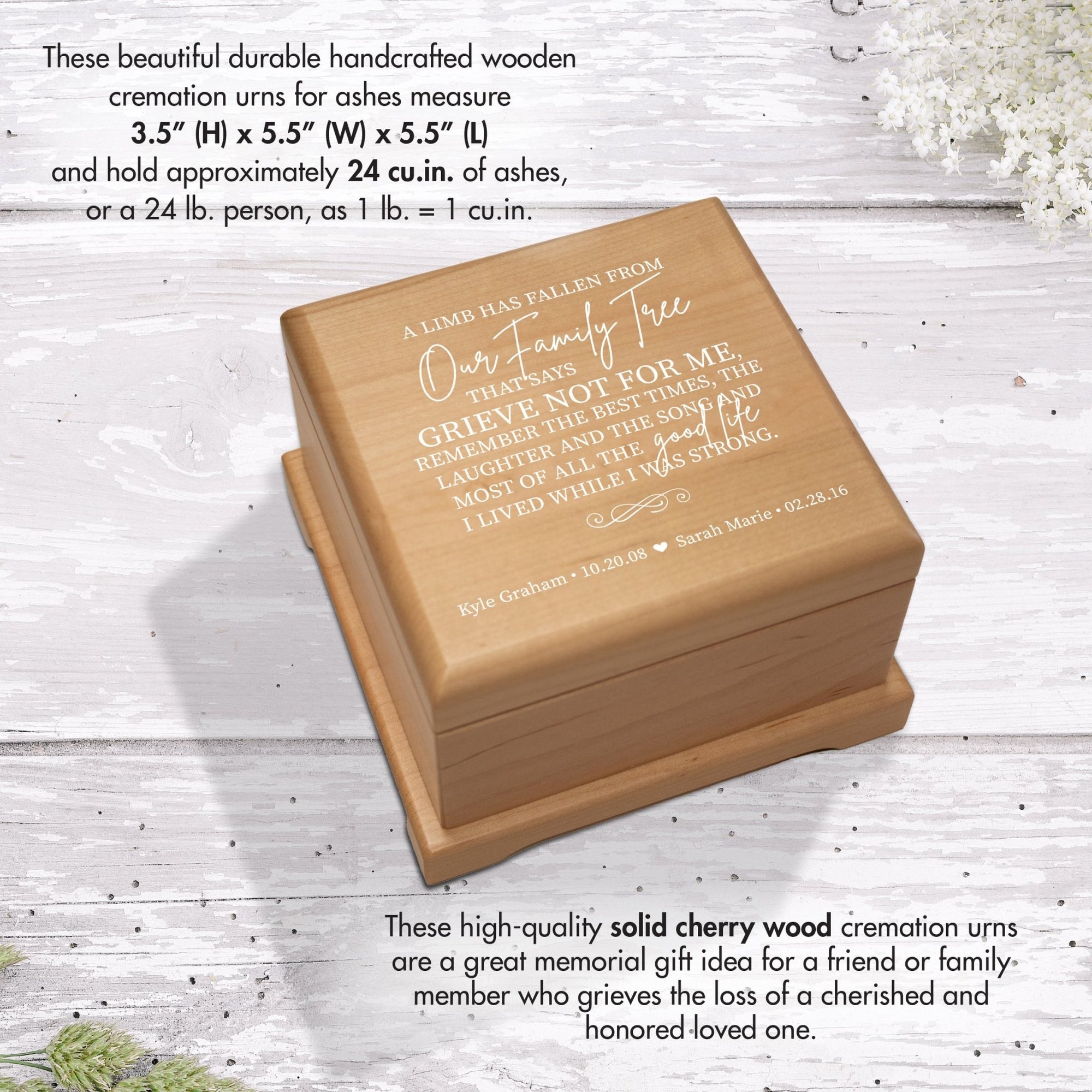 Personalized Engraved Memorial Floral Cremation Urn Box - A Limb Has Fallen - LifeSong Milestones