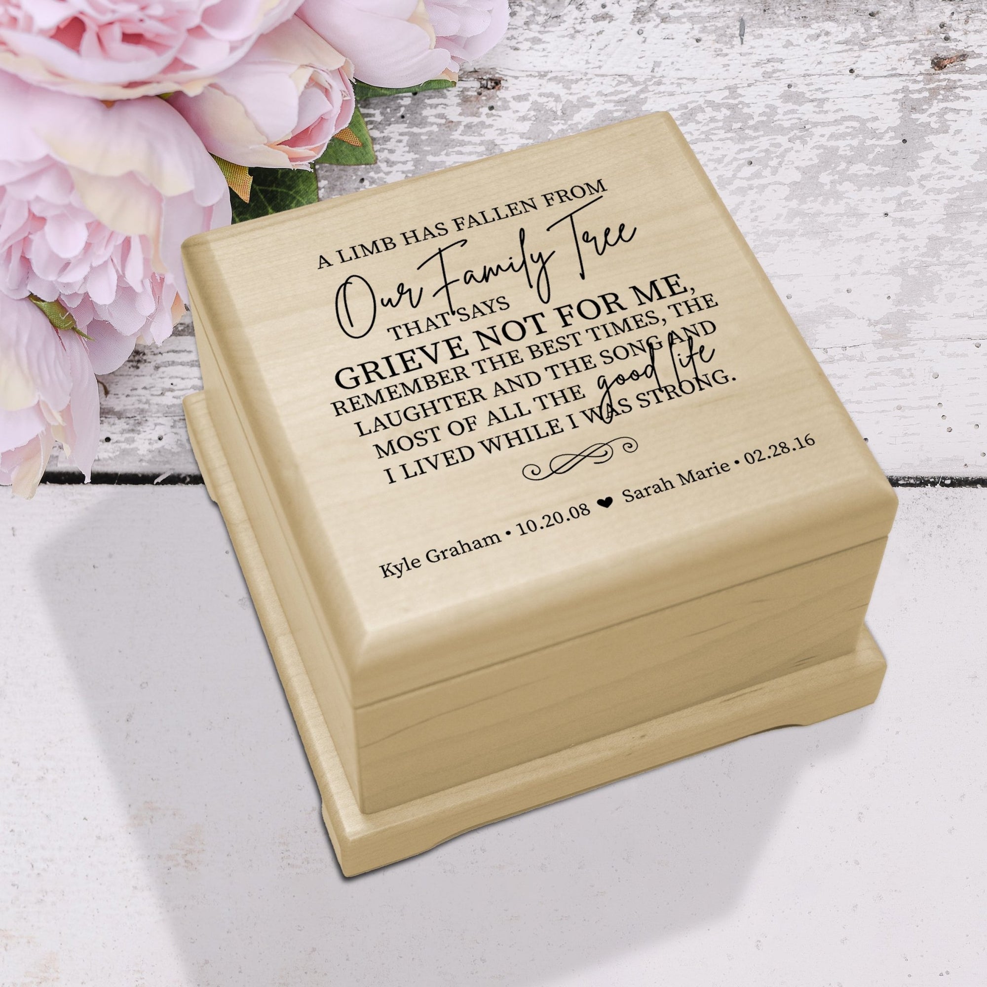 Personalized Engraved Memorial Floral Cremation Urn Box - A Limb Has Fallen - LifeSong Milestones