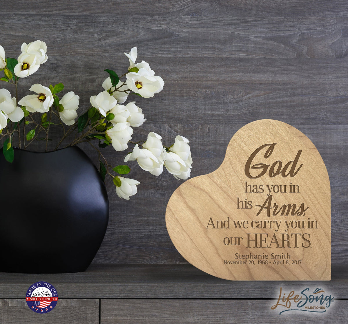 Personalized Engraved Memorial Heart Block God Has You 5” x 5.25” x 0.75” - LifeSong Milestones