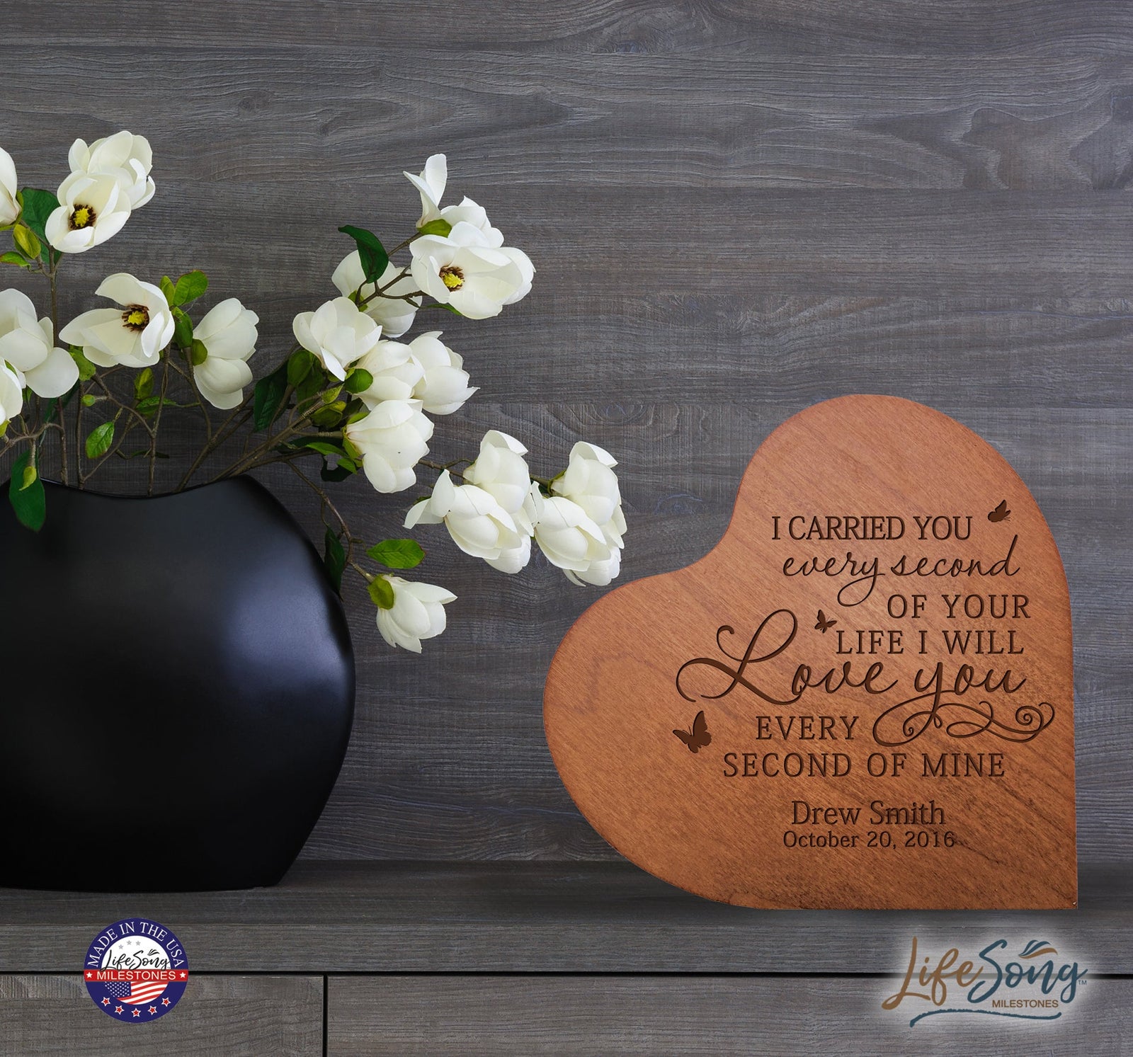 Personalized Engraved Memorial Heart Block I Carried You (Butterfly) 5” x 5.25” x 0.75” - LifeSong Milestones