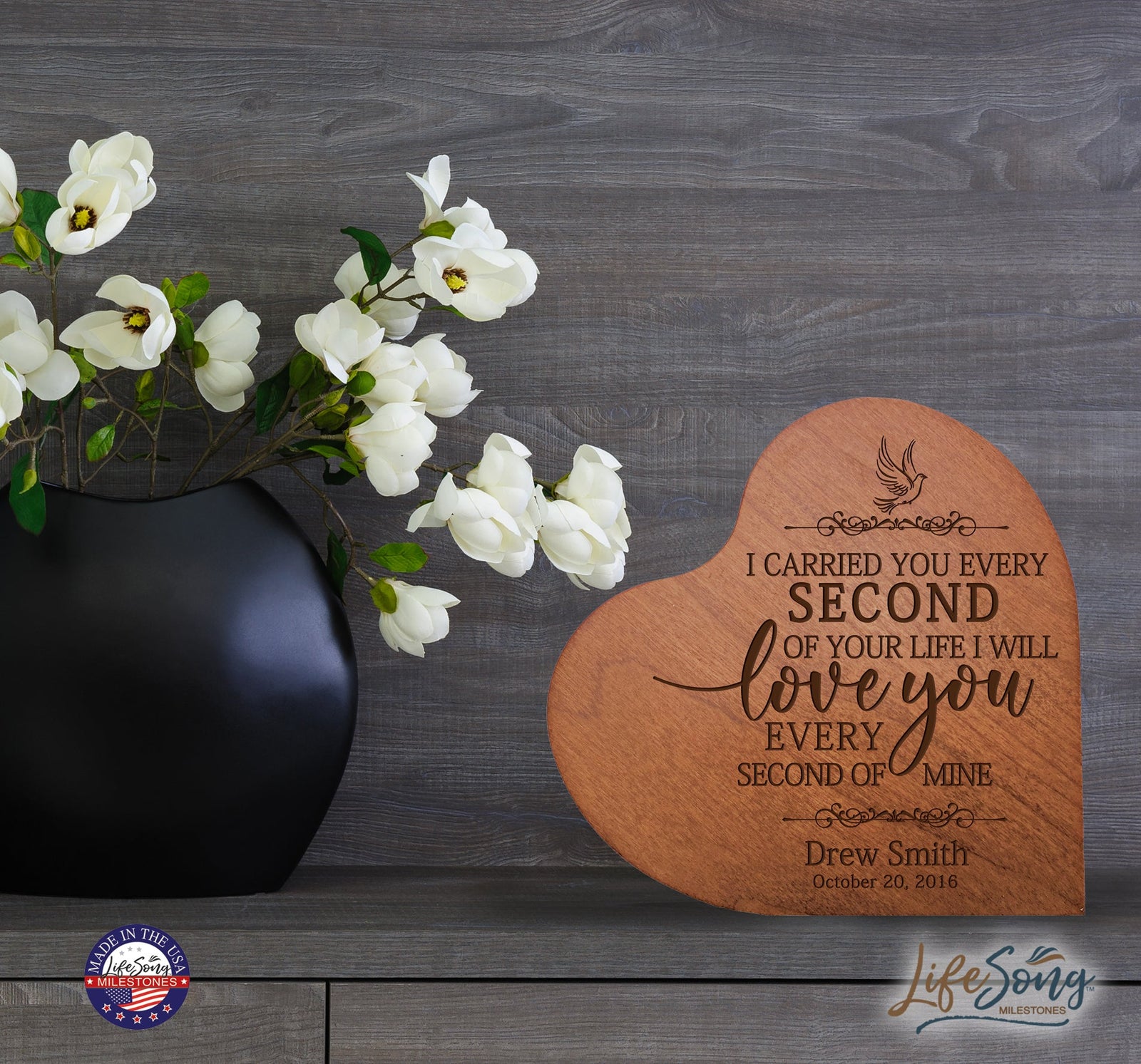 Personalized Engraved Memorial Heart Block I Carried You (Dove) 5” x 5.25” x 0.75” - LifeSong Milestones