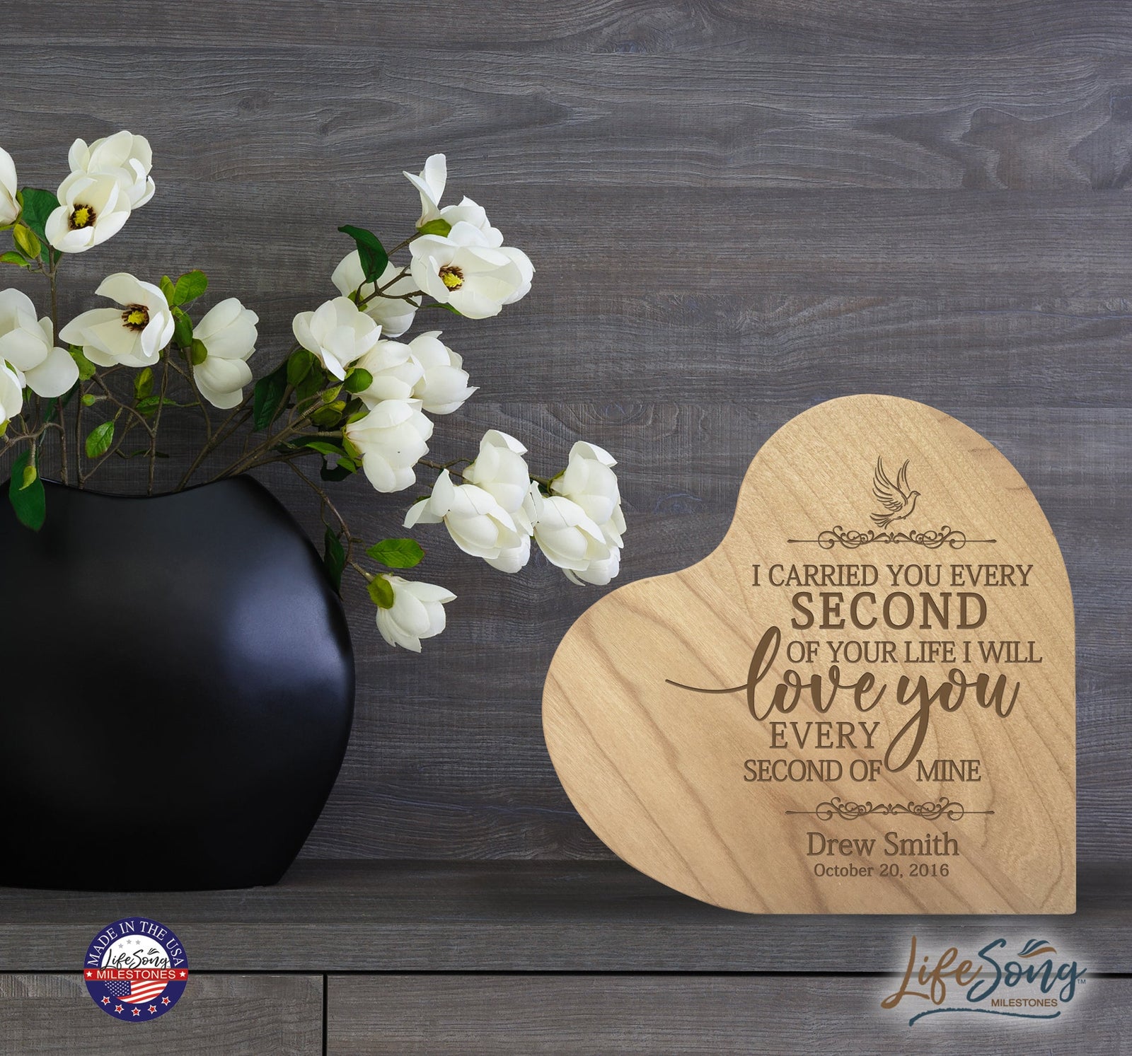 Personalized Engraved Memorial Heart Block I Carried You (Dove) 5” x 5.25” x 0.75” - LifeSong Milestones