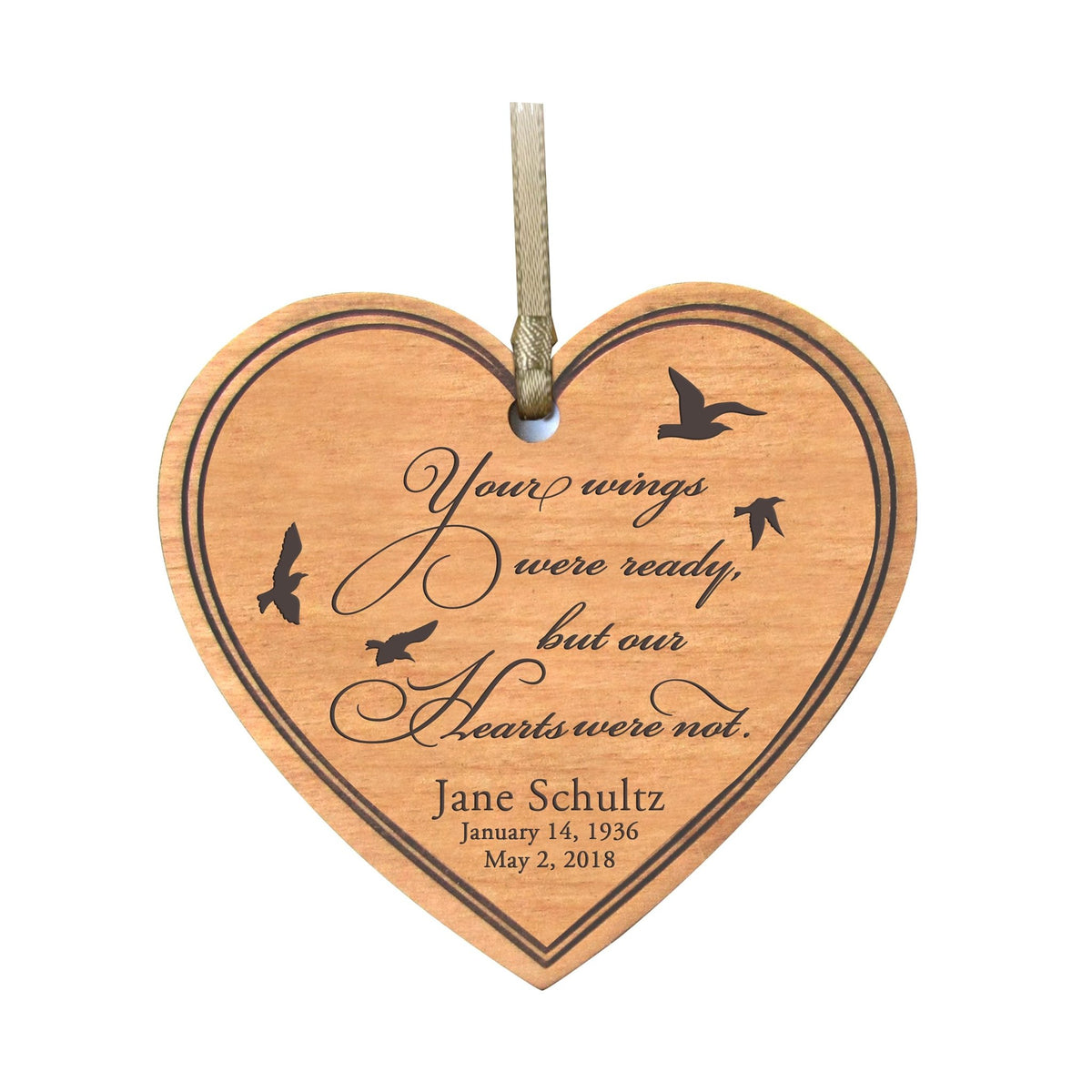 Personalized Engraved Memorial Heart Ornament for Loss of Loved One - Your Wings Were Ready - LifeSong Milestones