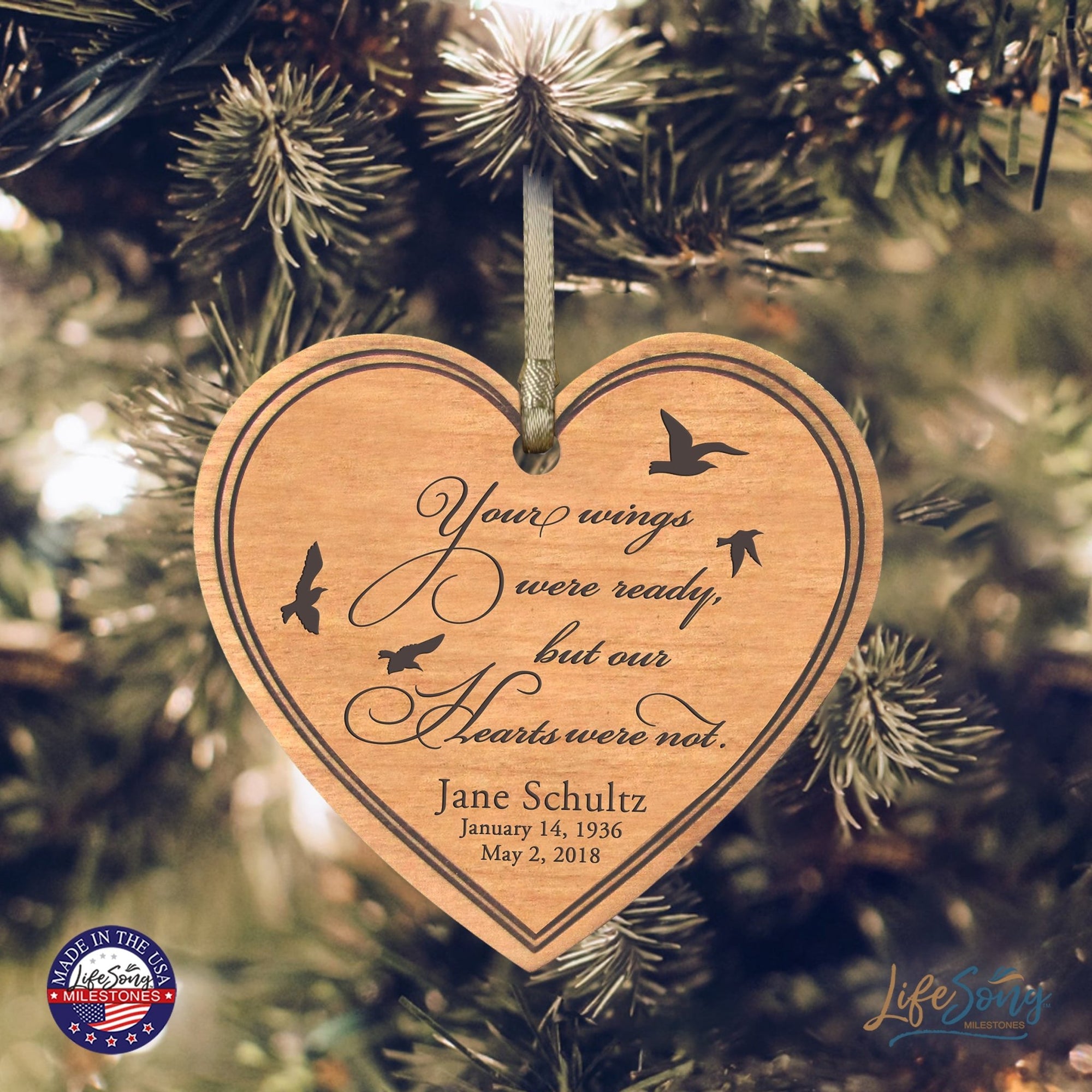 Personalized Engraved Memorial Heart Ornament for Loss of Loved One - Your Wings Were Ready - LifeSong Milestones