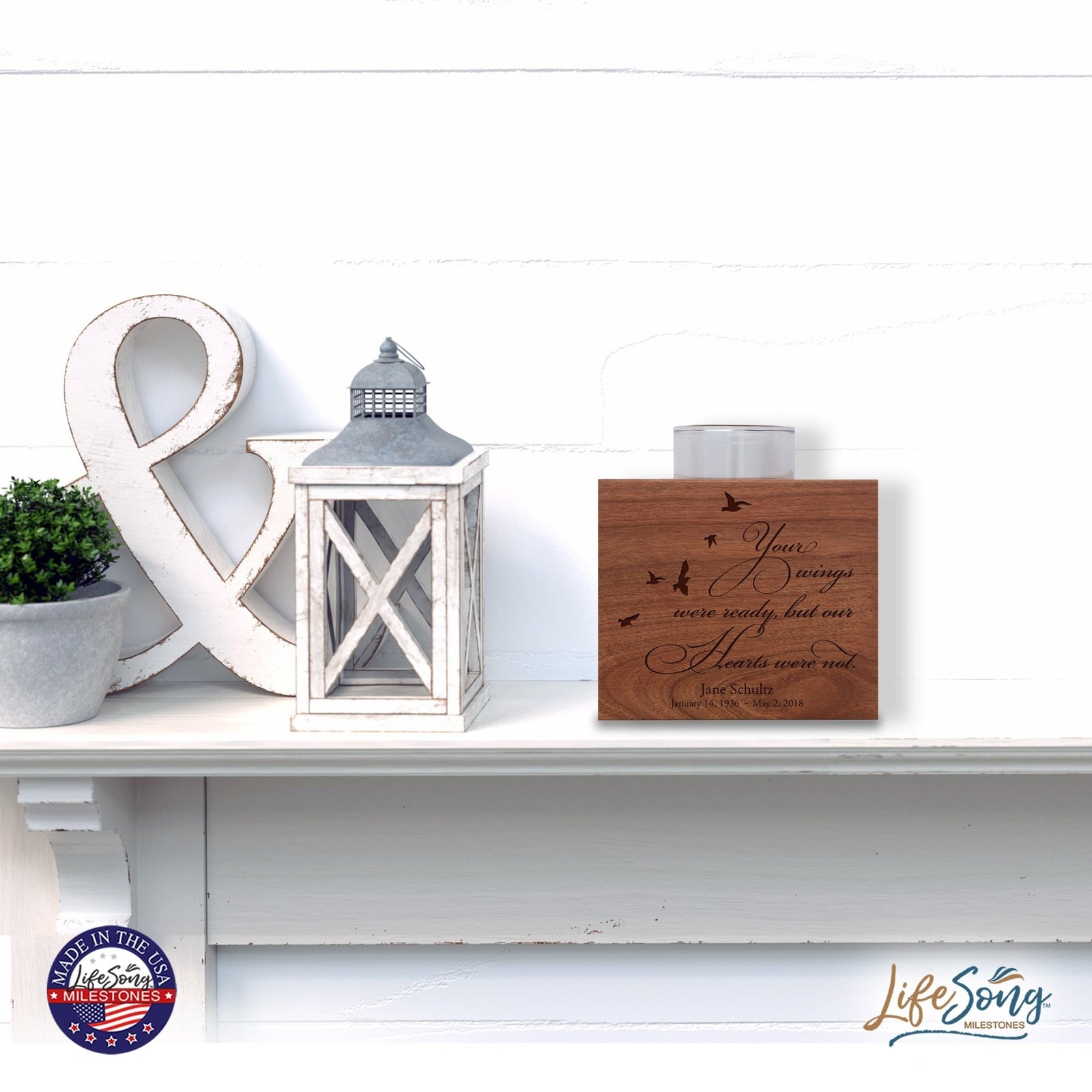 Personalized Engraved Memorial Single Votive Candle Holder 3.75x3.5 - Your Wings Were Ready - LifeSong Milestones