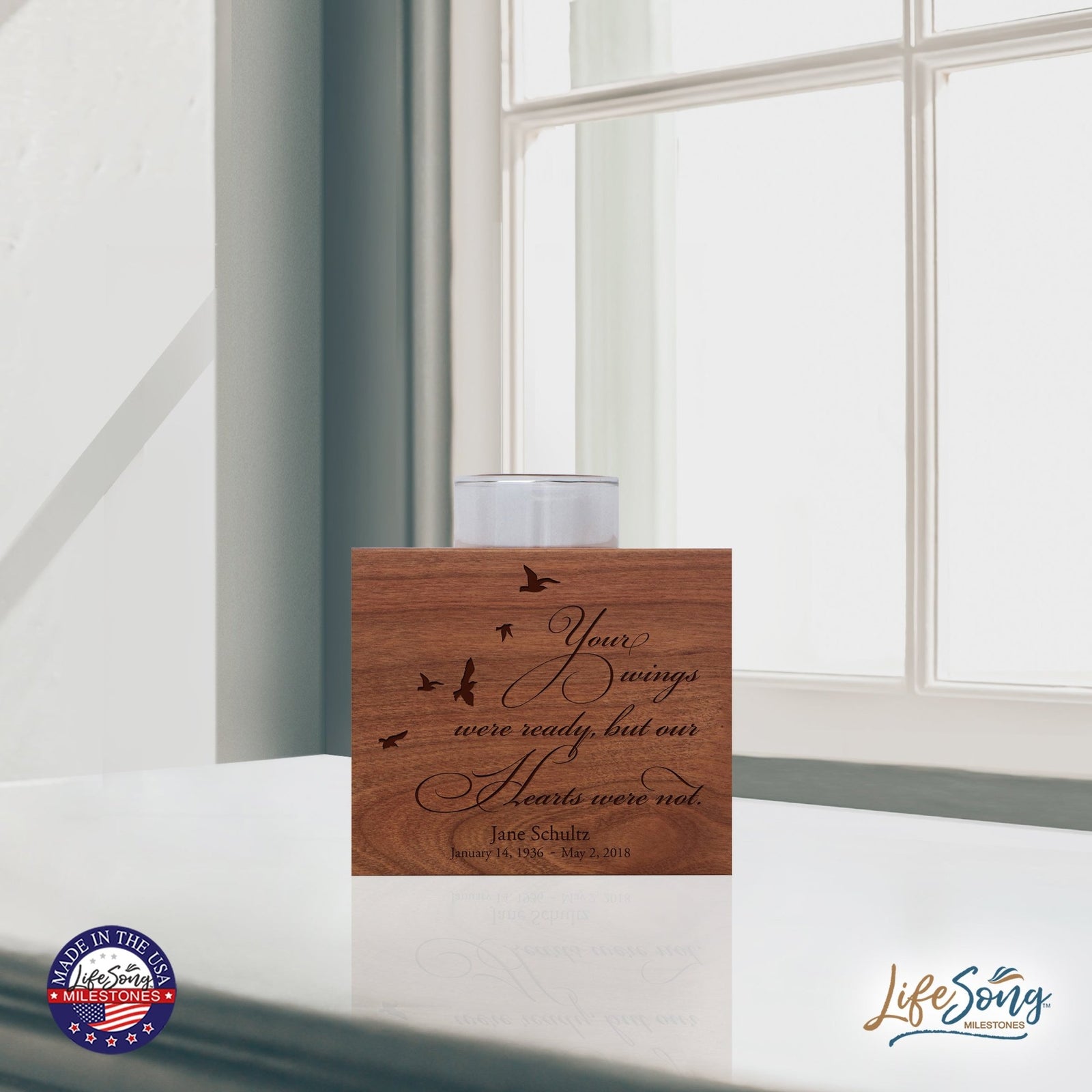 Personalized Engraved Memorial Single Votive Candle Holder 3.75x3.5 - Your Wings Were Ready - LifeSong Milestones