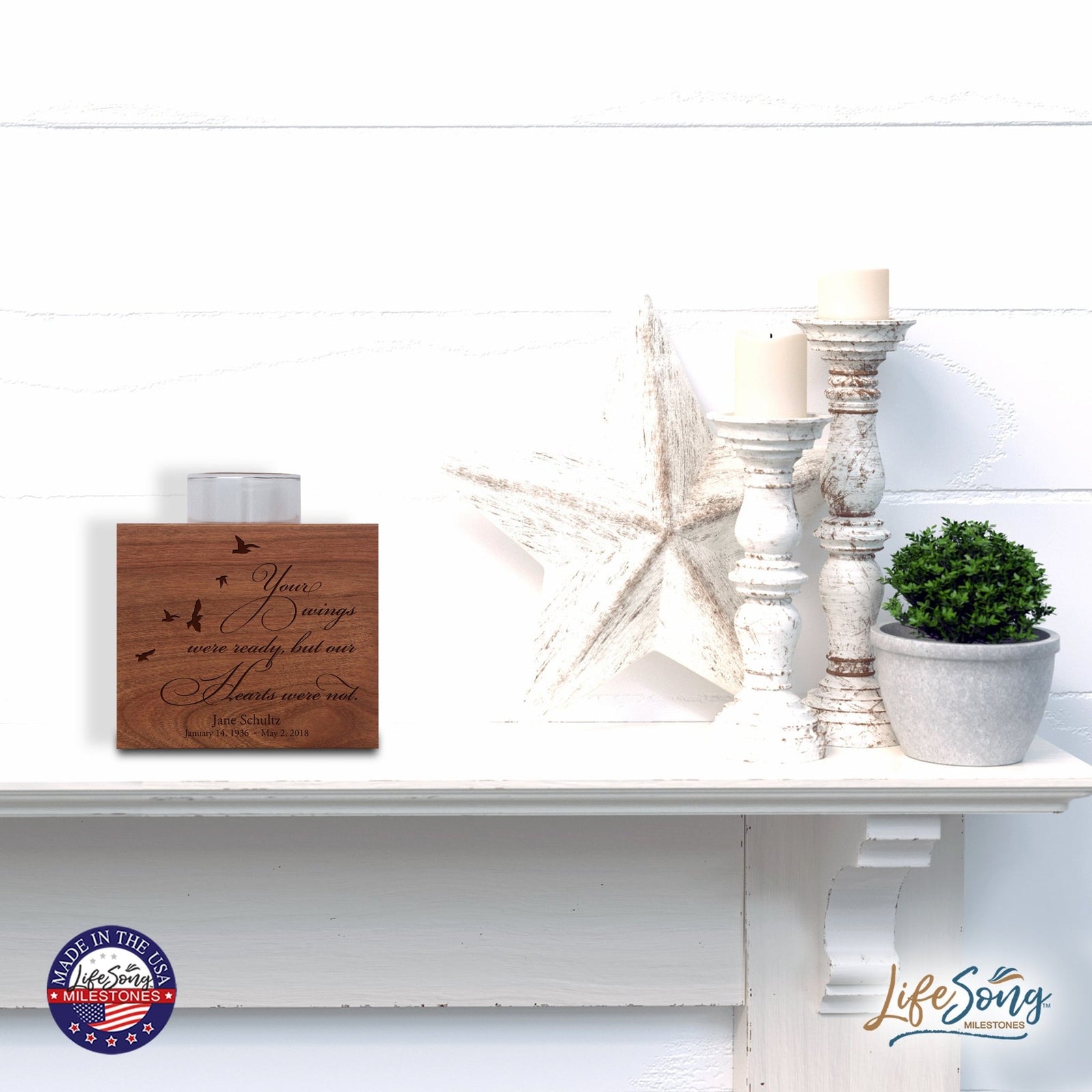 Personalized Engraved Memorial Single Votive Candle Holder 3.75x3.5 - Your Wings Were Ready - LifeSong Milestones