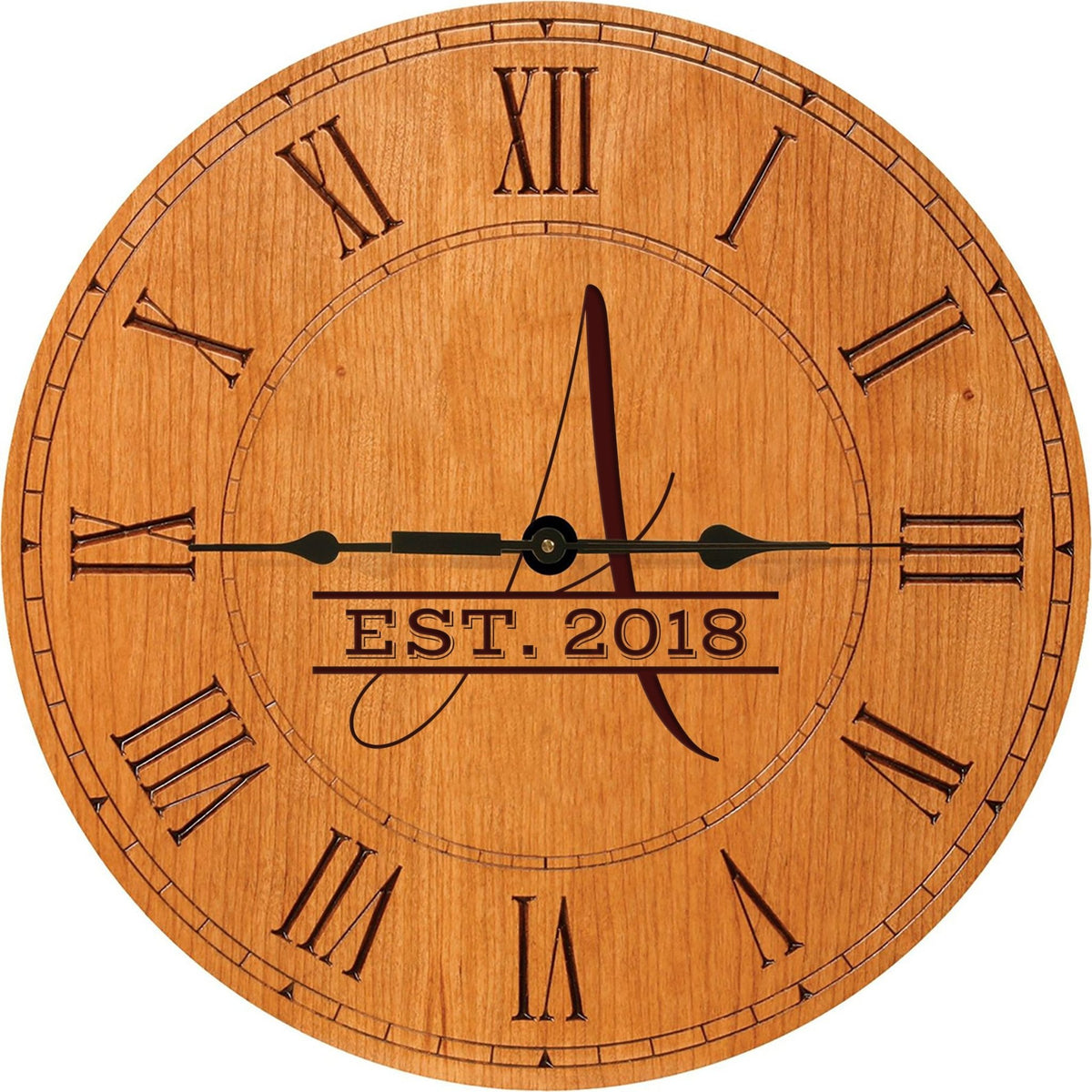 Personalized Engraved Monogram Cherry Wood Clock 12" - A - LifeSong Milestones