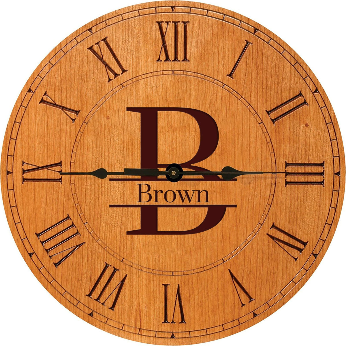 Personalized Engraved Monogram Cherry Wood Clock 12" - B - LifeSong Milestones