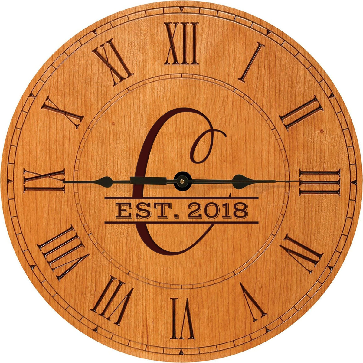 Personalized Engraved Monogram Cherry Wood Clock 12" - C - LifeSong Milestones