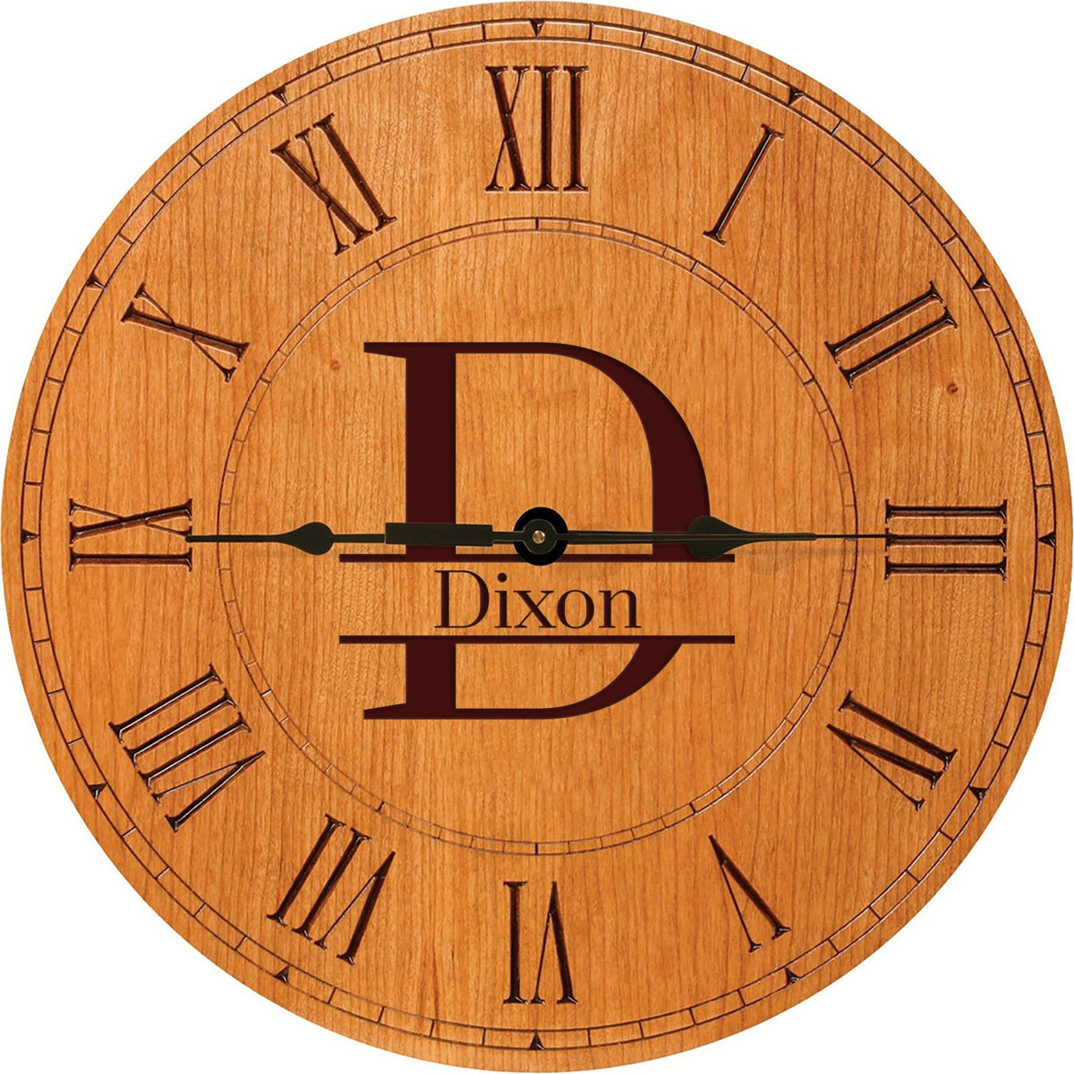 Personalized Engraved Monogram Cherry Wood Clock 12" - D - LifeSong Milestones