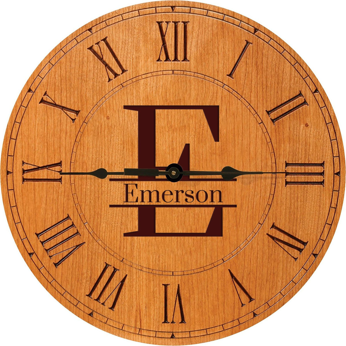 Personalized Engraved Monogram Cherry Wood Clock 12" - E - LifeSong Milestones