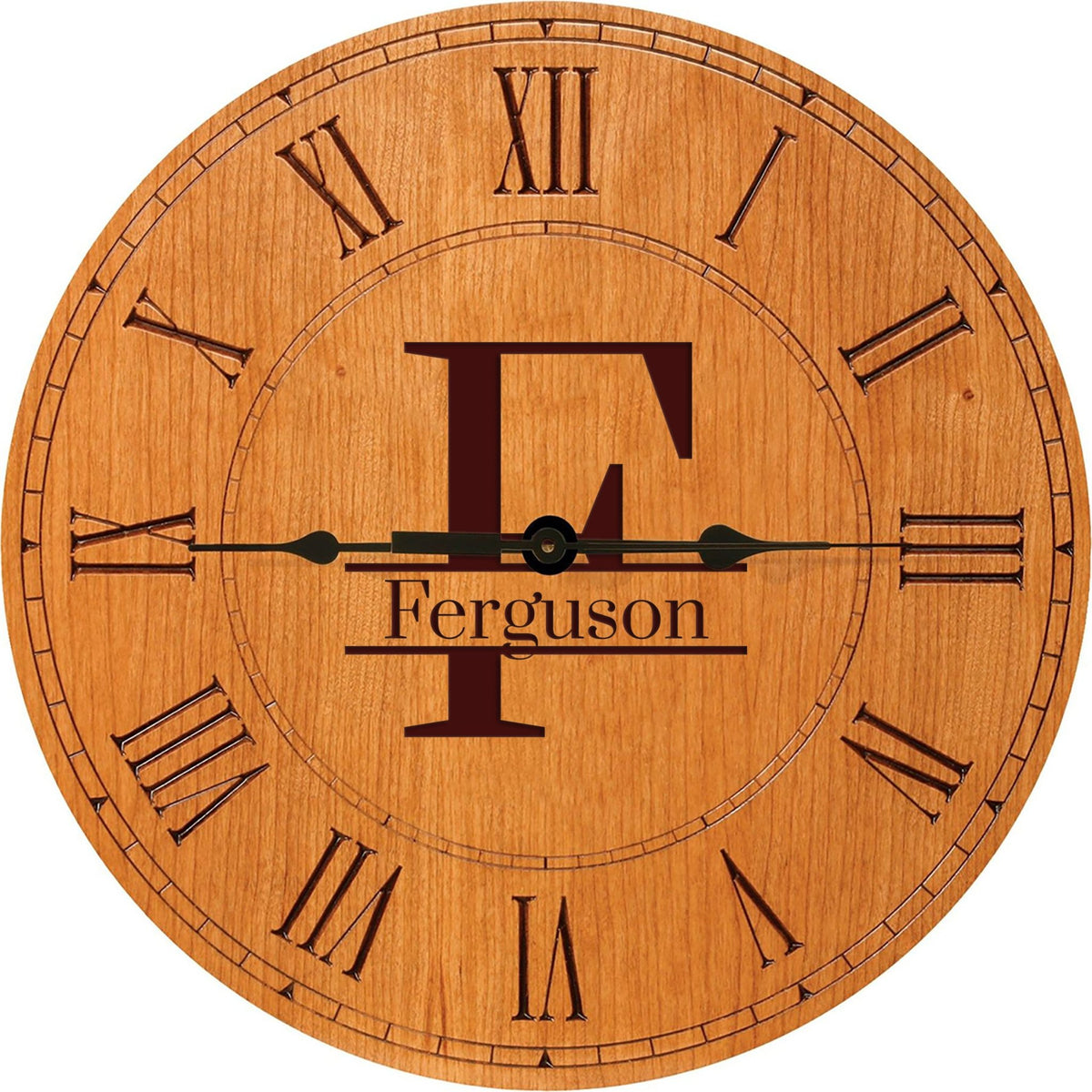Personalized Engraved Monogram Cherry Wood Clock 12" - F - LifeSong Milestones