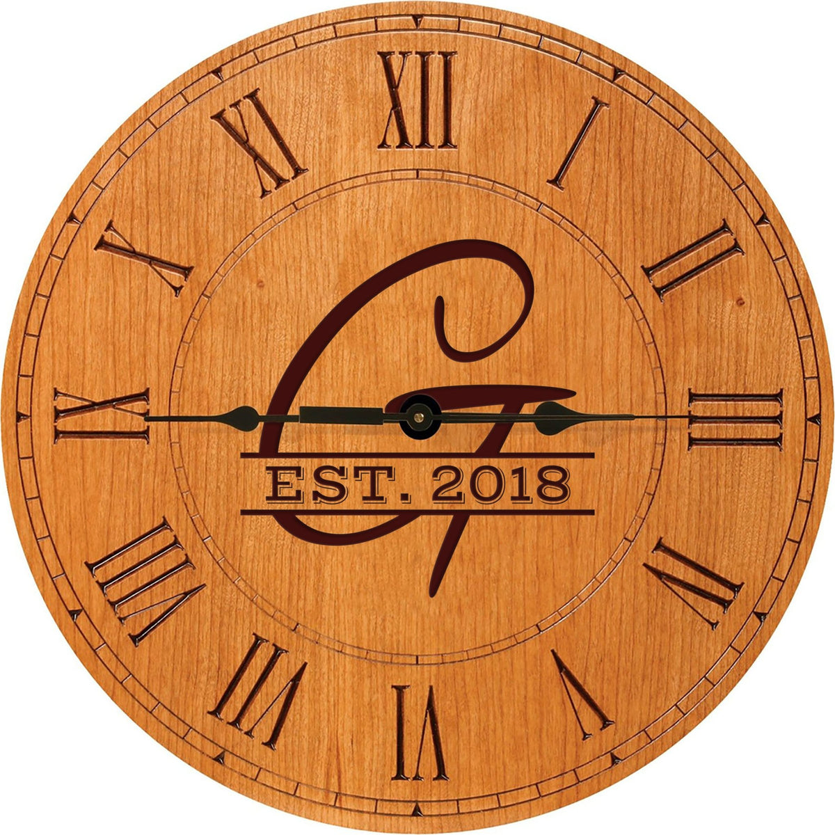 Personalized Engraved Monogram Cherry Wood Clock 12" - G - LifeSong Milestones