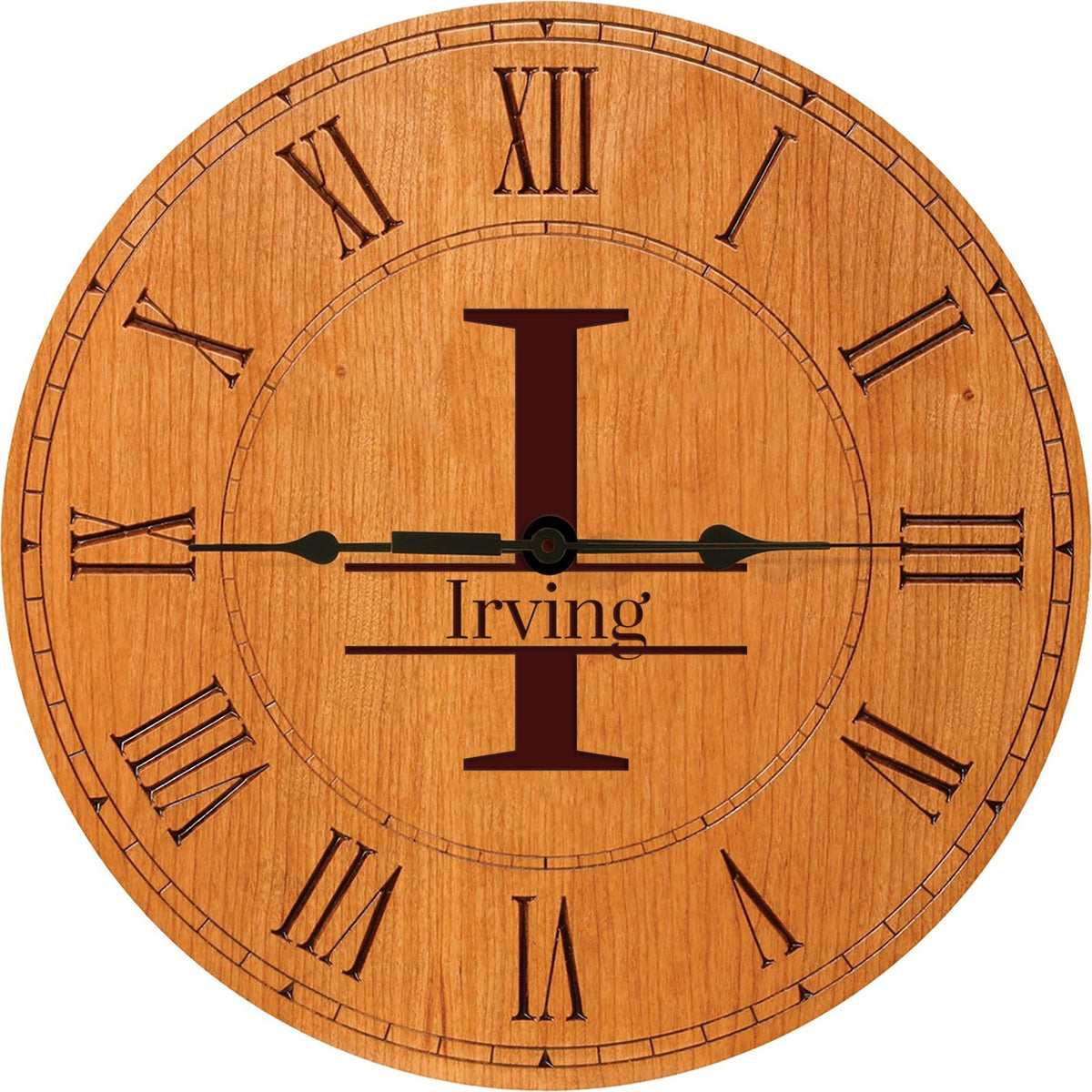 Personalized Engraved Monogram Cherry Wood Clock 12" - I - LifeSong Milestones