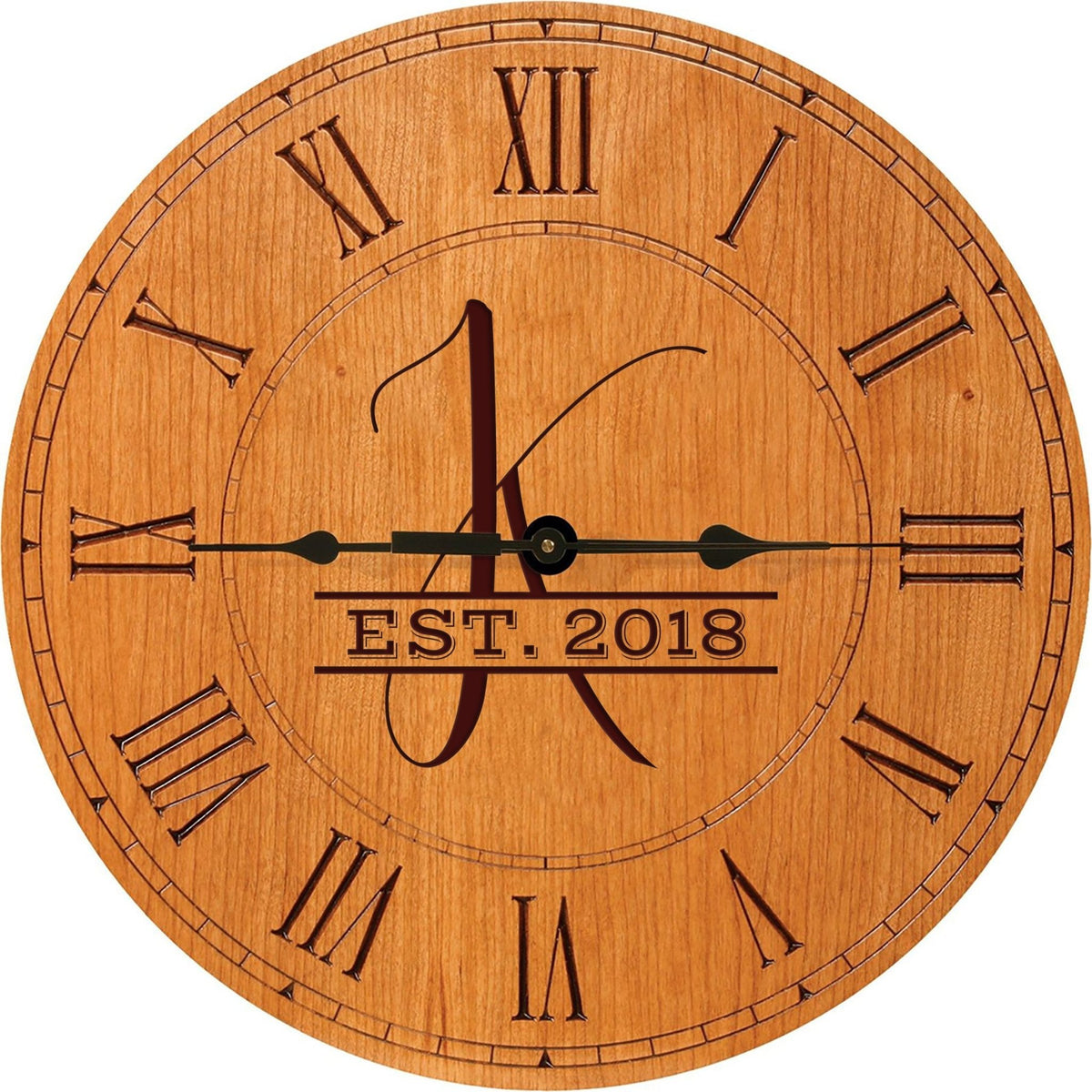 Personalized Engraved Monogram Cherry Wood Clock 12" - K - LifeSong Milestones