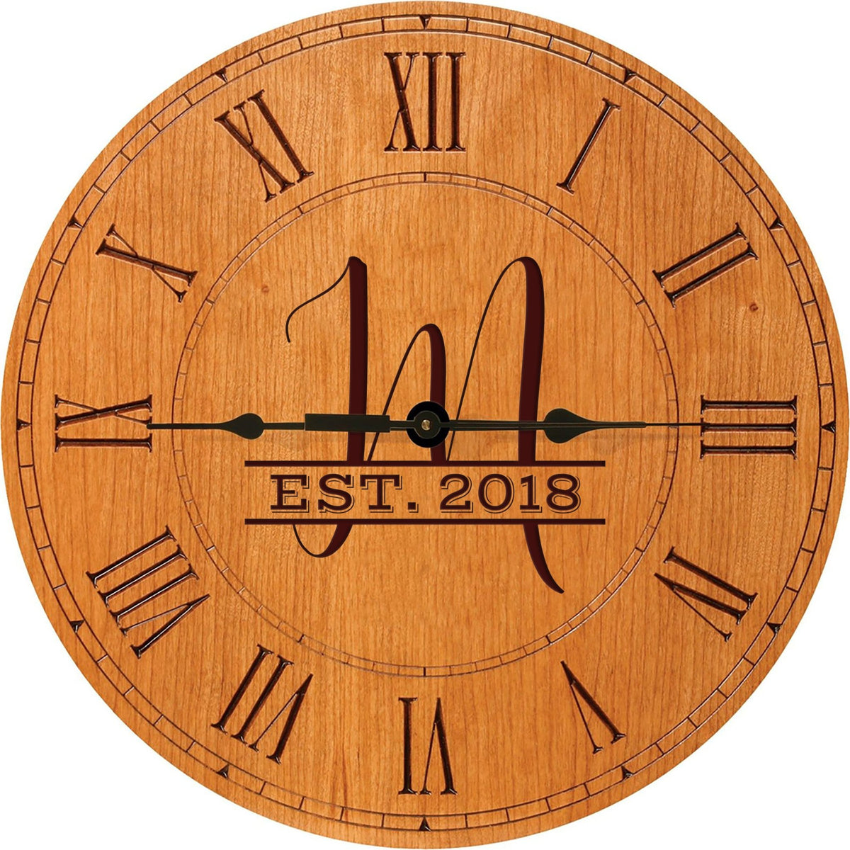 Personalized Engraved Monogram Cherry Wood Clock 12&quot; - M - LifeSong Milestones